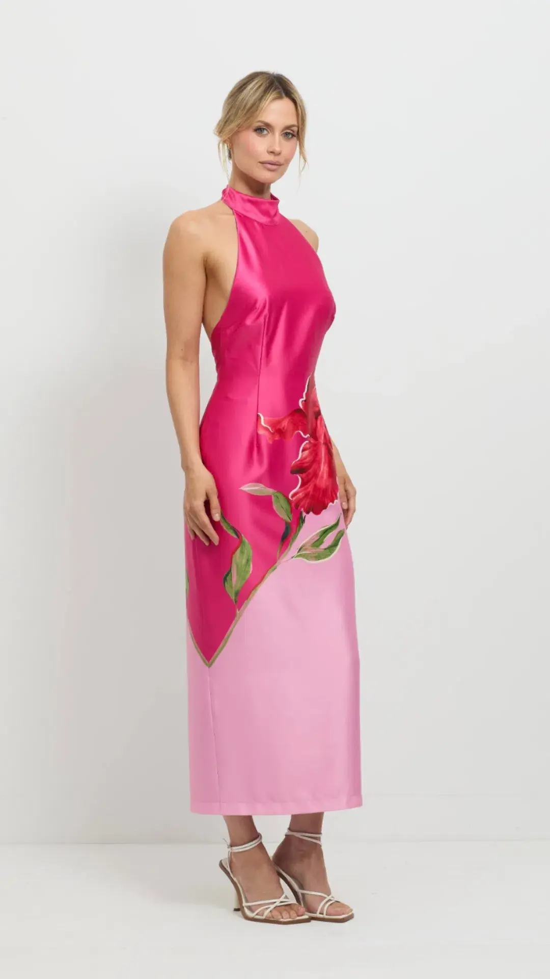 Pasduchas Pompon Halter Midi Dress Pink Size AU 10 - Image 3