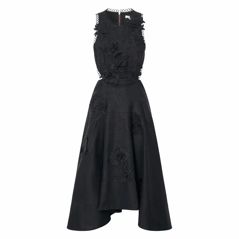 Oroton Lace Flower Midi Dress Black Size AU 6 - Image 1