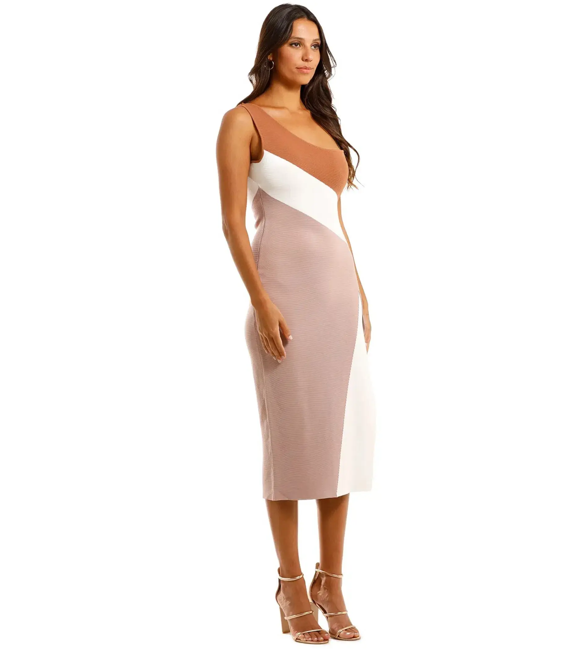 By Johnny Taupe Tone Knit Midi Dress Multi Size AU 8 - Image 2