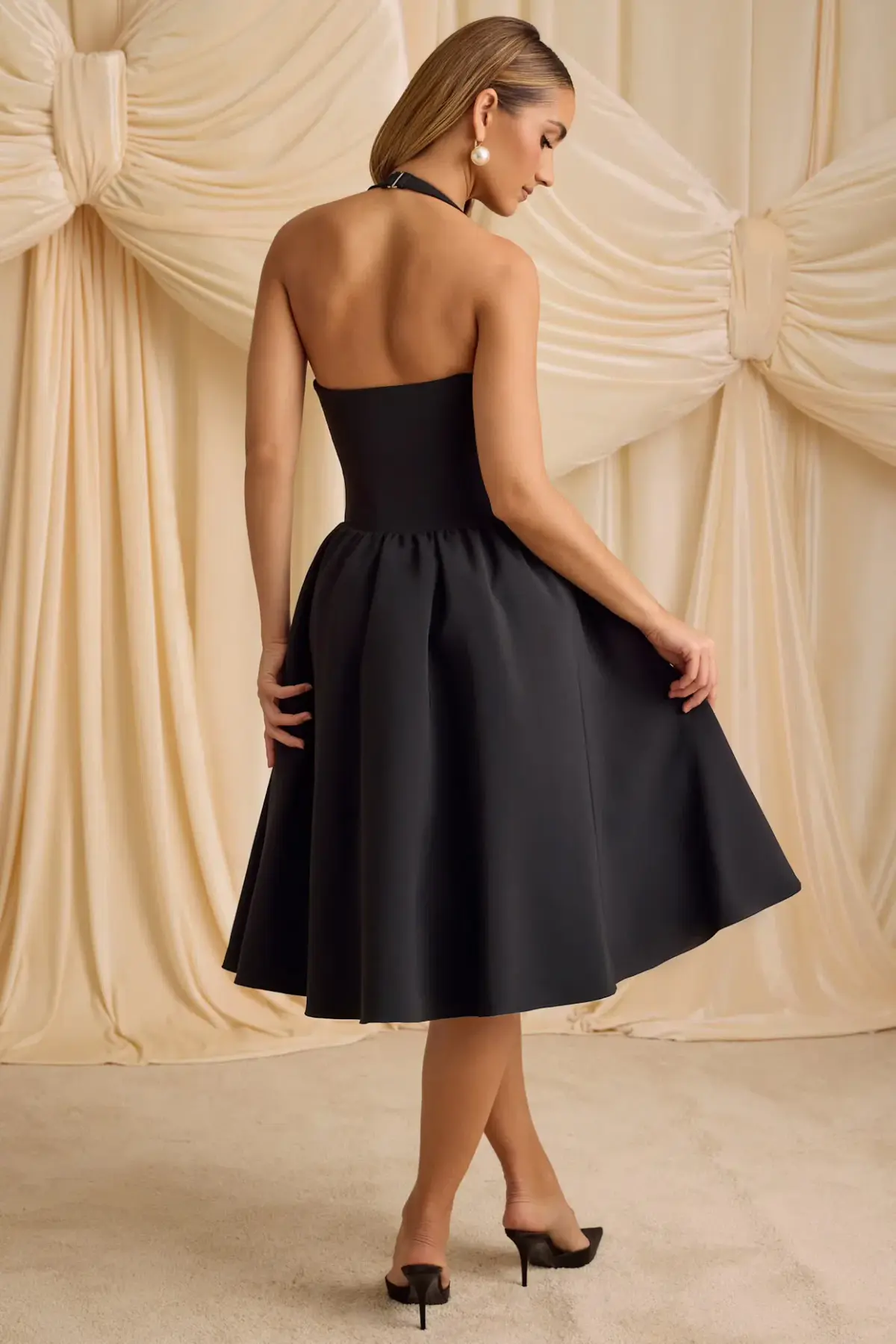 Oh Polly Angelina Halterneck Midi Black Size AU 6 - Image 3