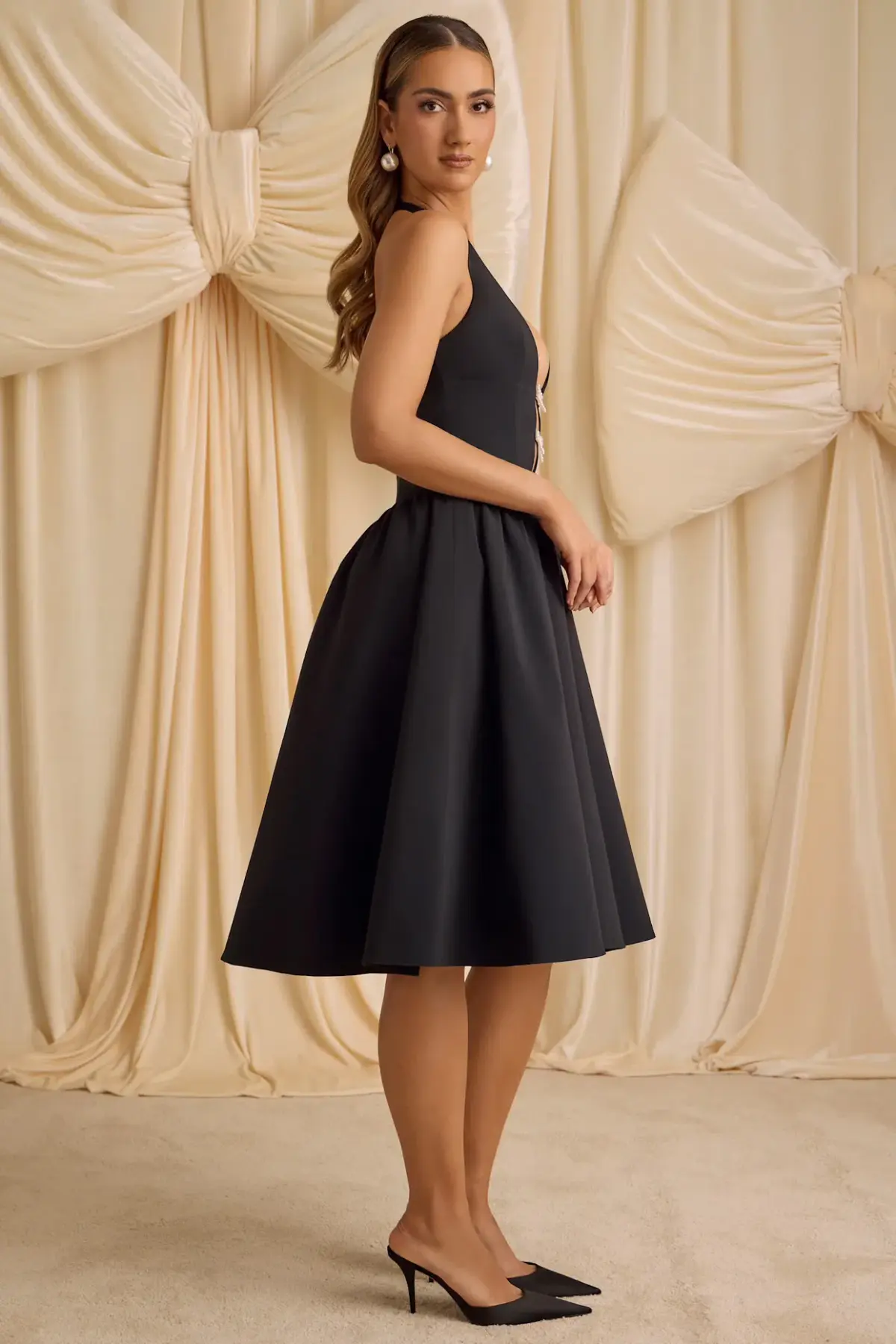 Oh Polly Angelina Halterneck Midi Black Size AU 6 - Image 4