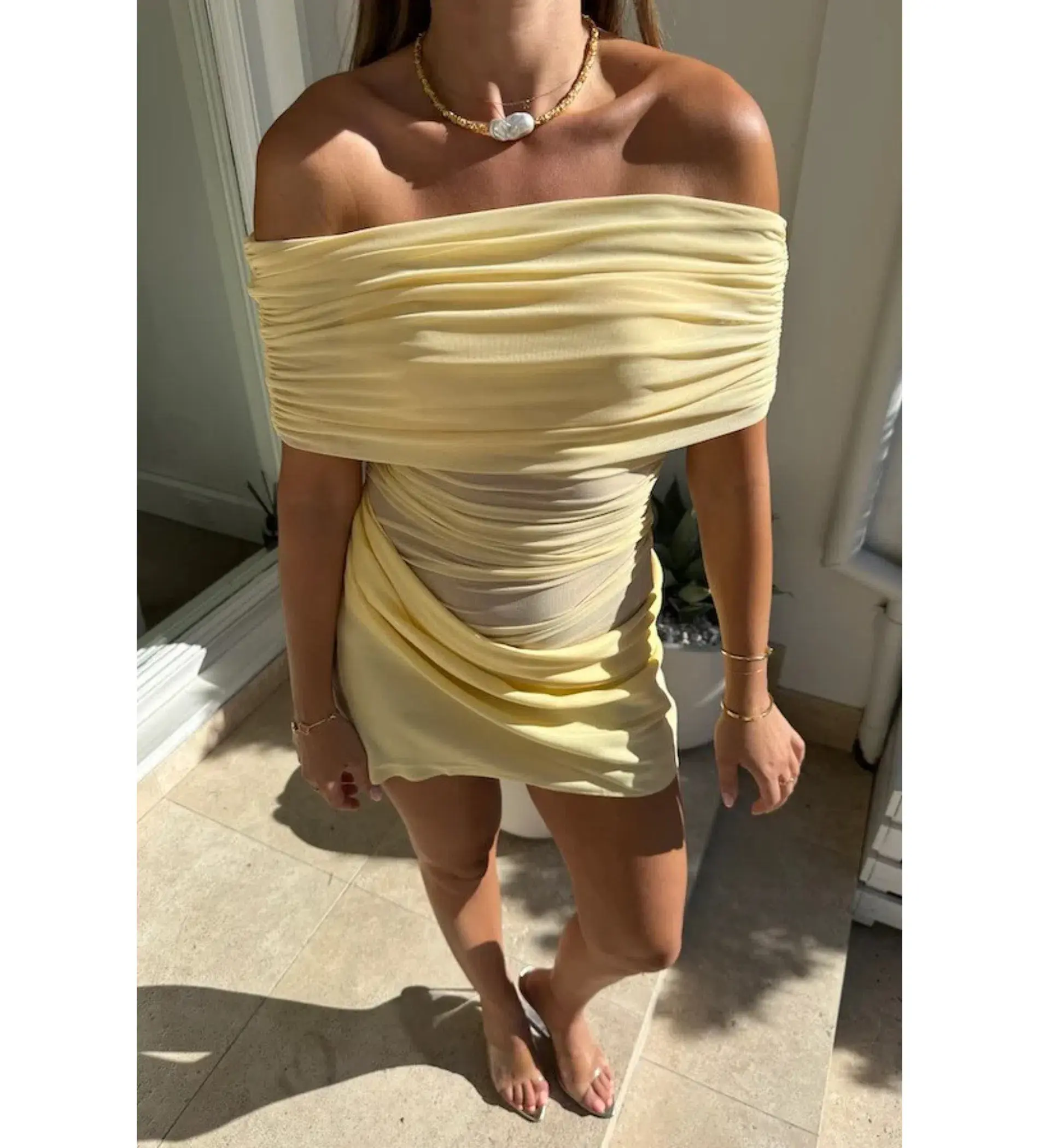Benni Nico Off Shoulder Mini Dress Butter Size AU 6 - Image 3