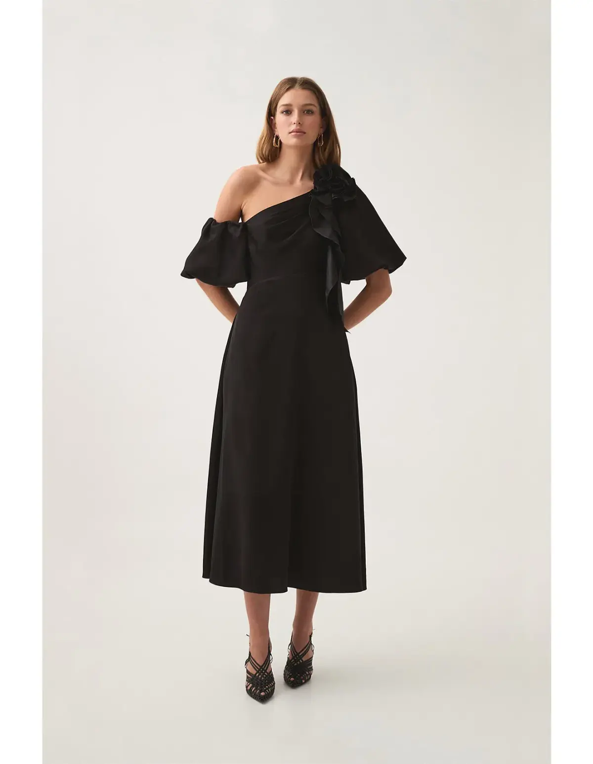 Aje Magnetic Draped Midi Dress Black Size AU 8 - Image 2