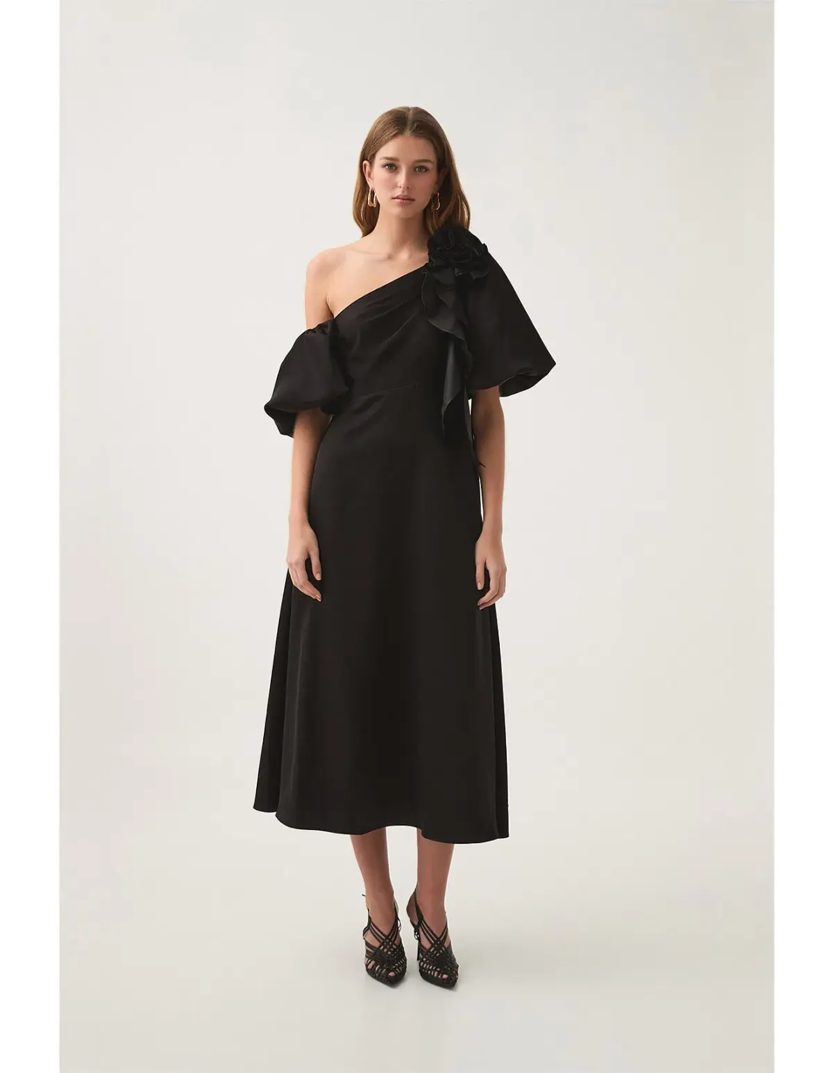 Aje Magnetic Draped Midi Dress Black Size AU 8 - Image 1