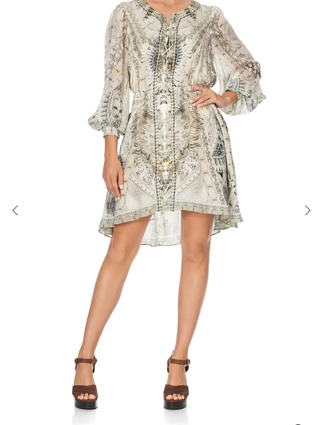 Camilla Lace Up Shirred Waist Mini Dress Daintree Dreaming Print Size S/AU 10 for rent on The Volte - main image