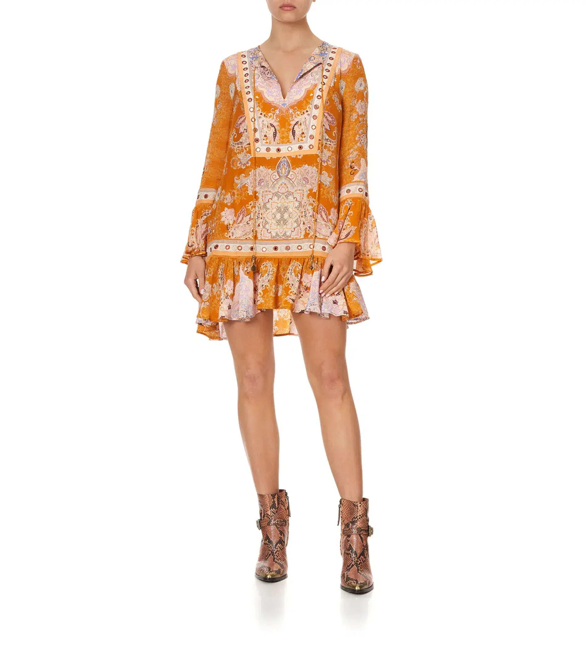 Camilla Marrakesh Maiden  Frill Hem Long Sleeve Dress Orange Size S / AU 10 - Image 1