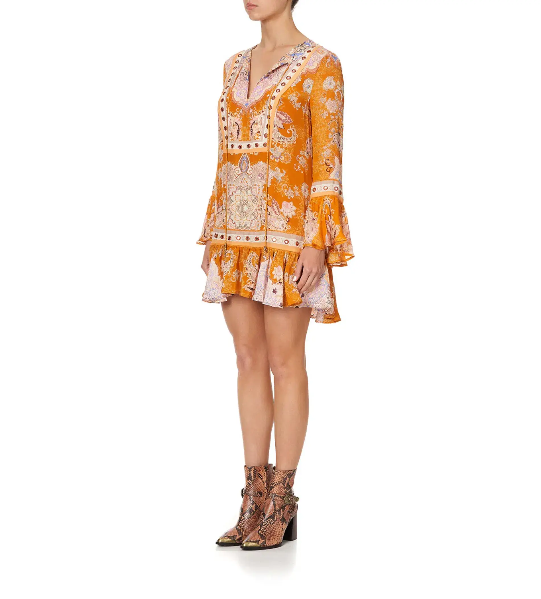 Camilla Marrakesh Maiden  Frill Hem Long Sleeve Dress Orange Size S / AU 10 - Image 3