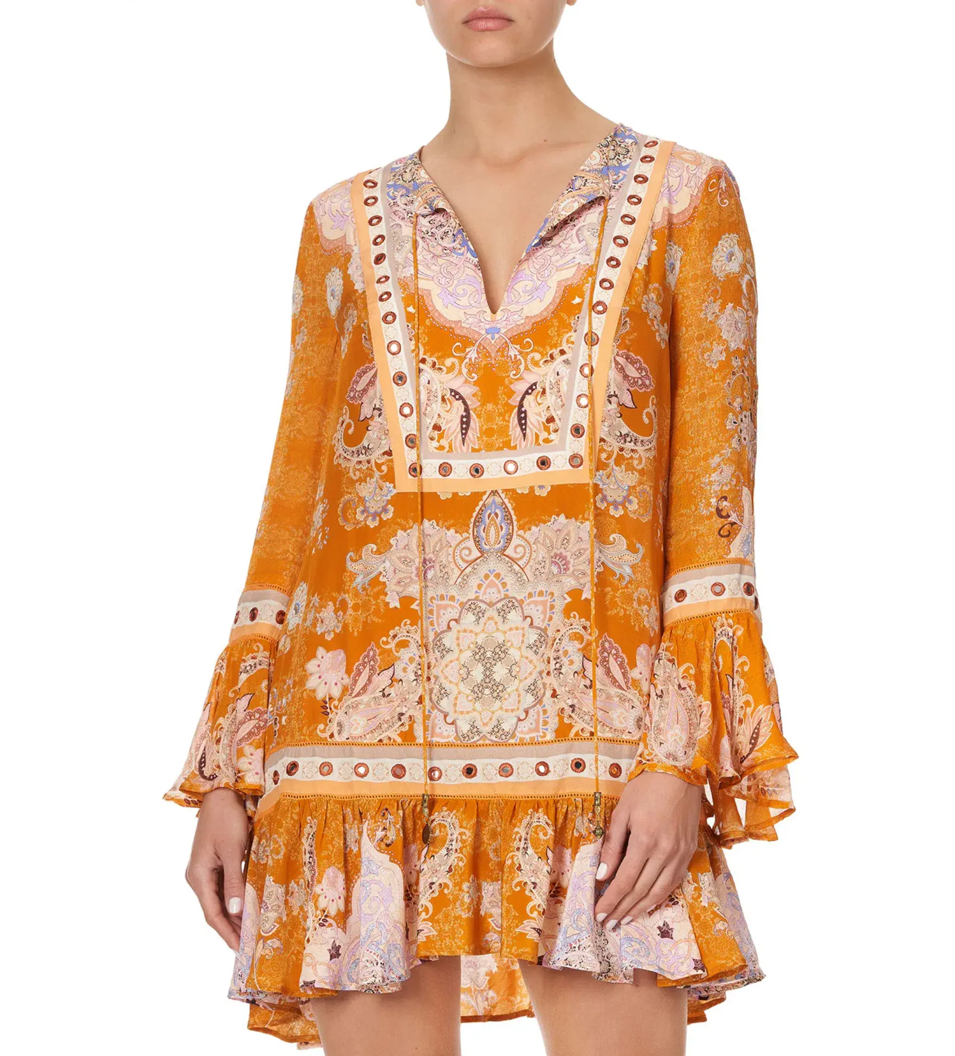 Camilla Marrakesh Maiden  Frill Hem Long Sleeve Dress Orange Size S / AU 10 - Image 4