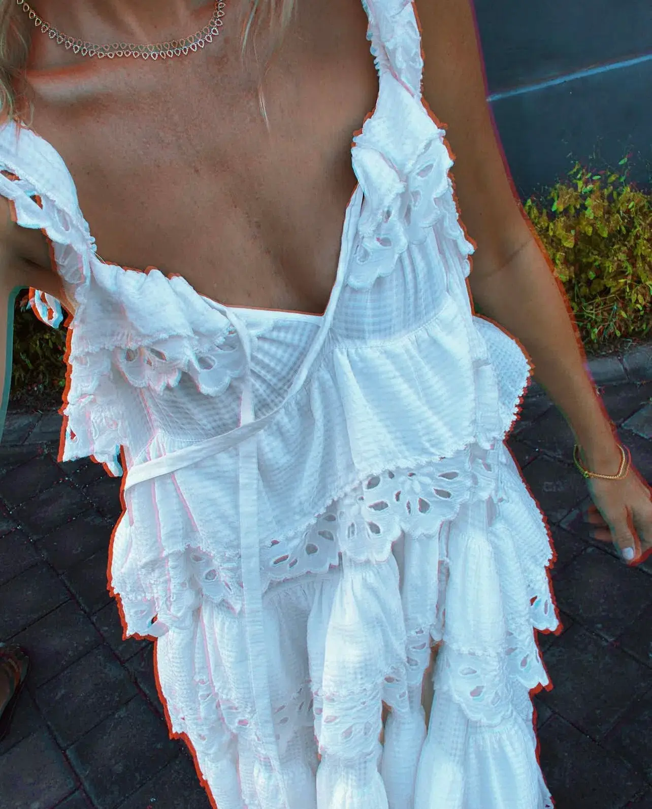 Innika Choo Schiffli Lace Frill Maxi Dress White Size 18 - Image 5