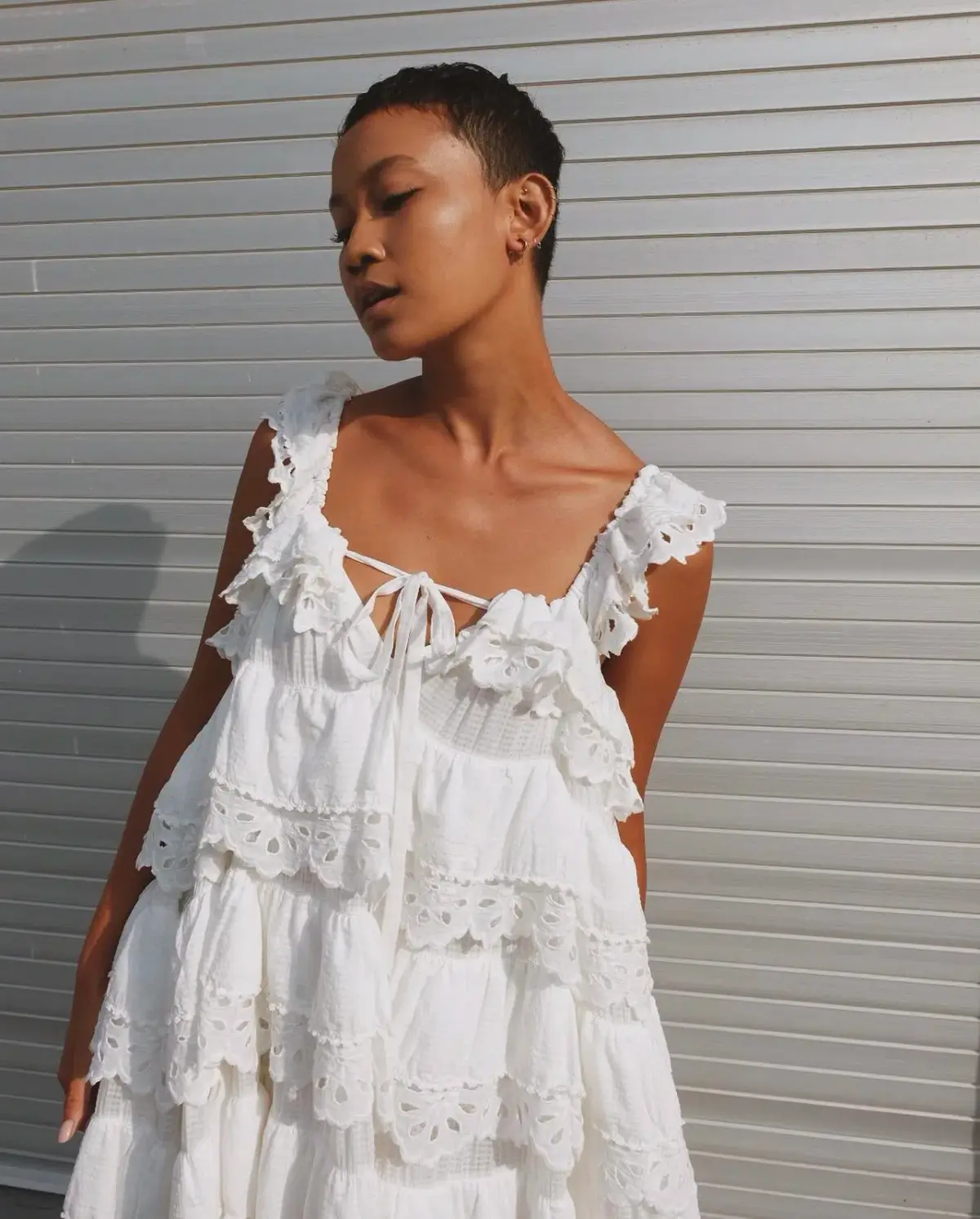 Innika Choo Schiffli Lace Frill Maxi Dress White Size 18 - Image 4