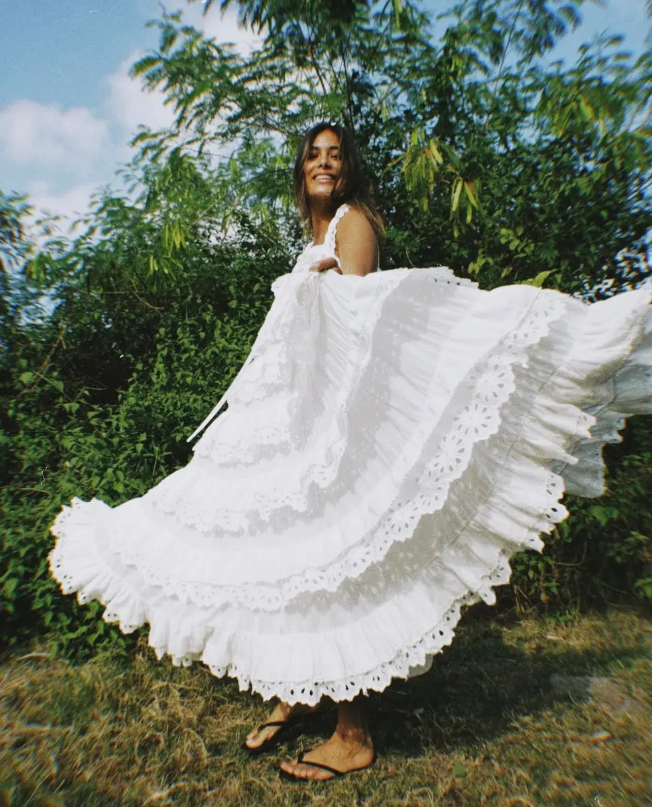 Innika Choo Schiffli Lace Frill Maxi Dress White Size 18 - Image 6