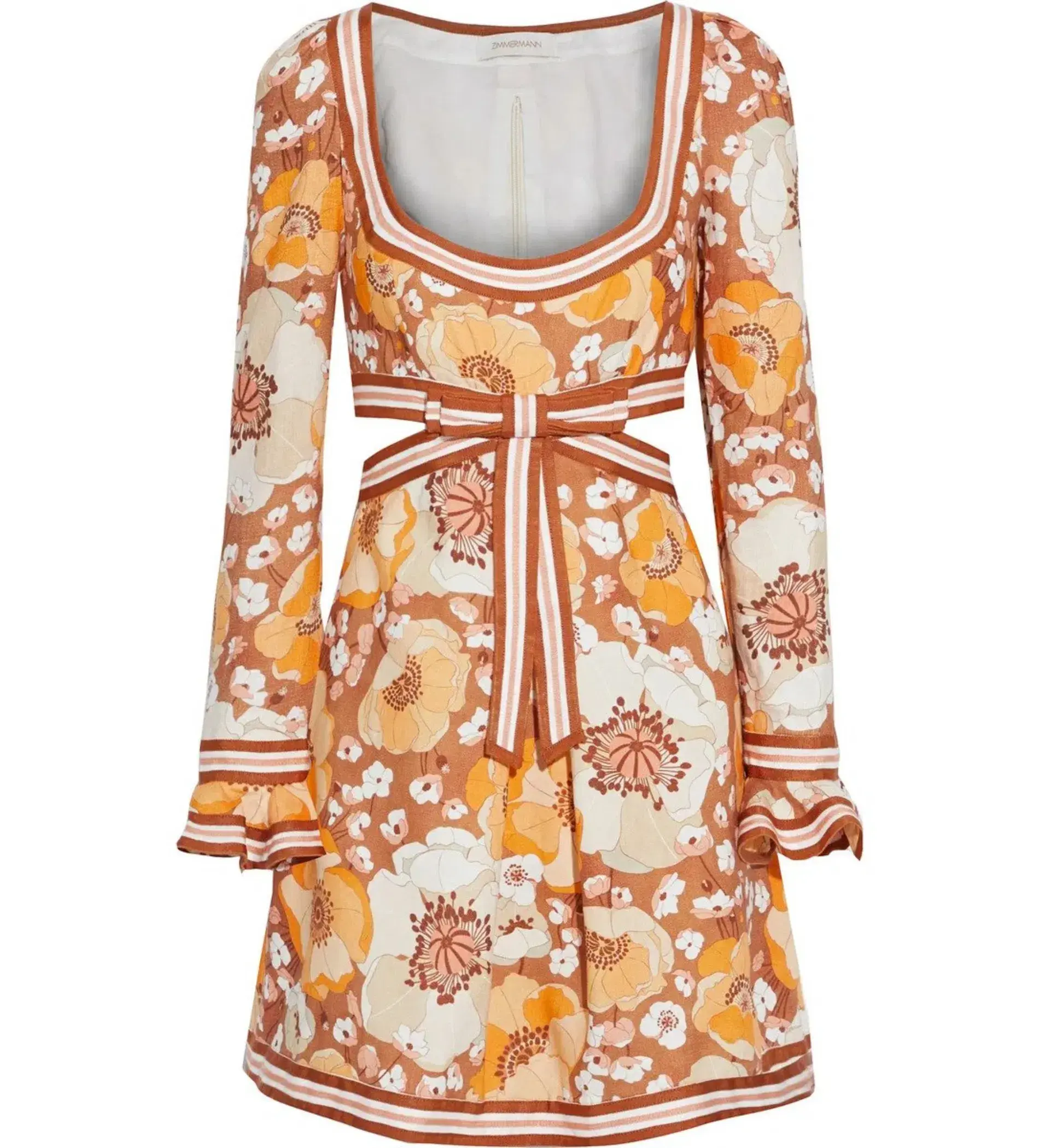 Zimmermann Super Eight Ribbon Mini Dress in Toffee Poppy Size 3 - Image 3