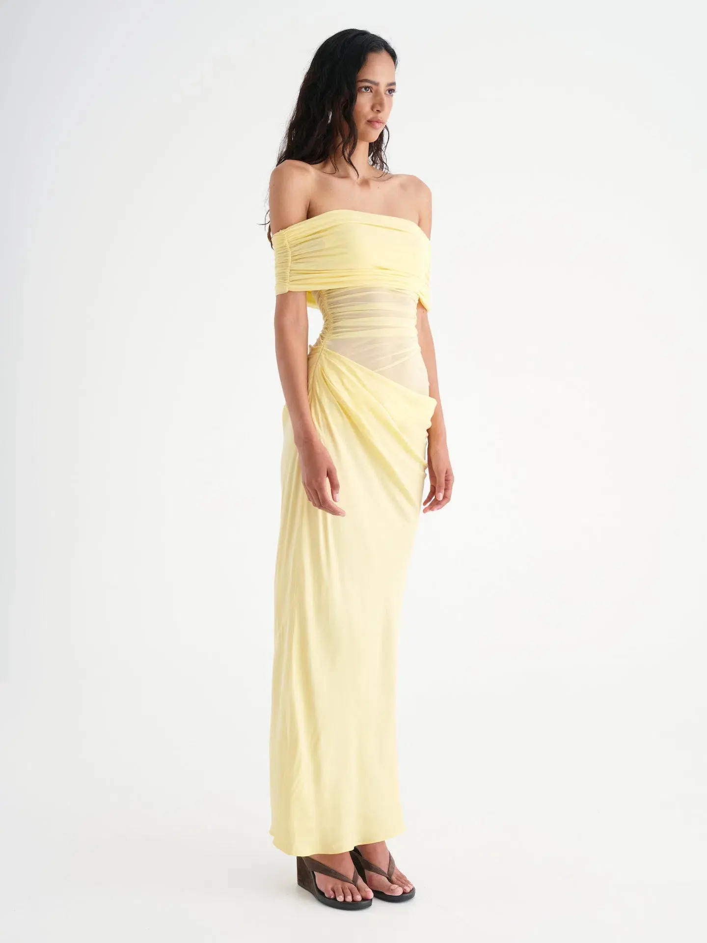 BENNI Nico Off The Shoulder Maxi Dress in Butter Size 8 - Image 2