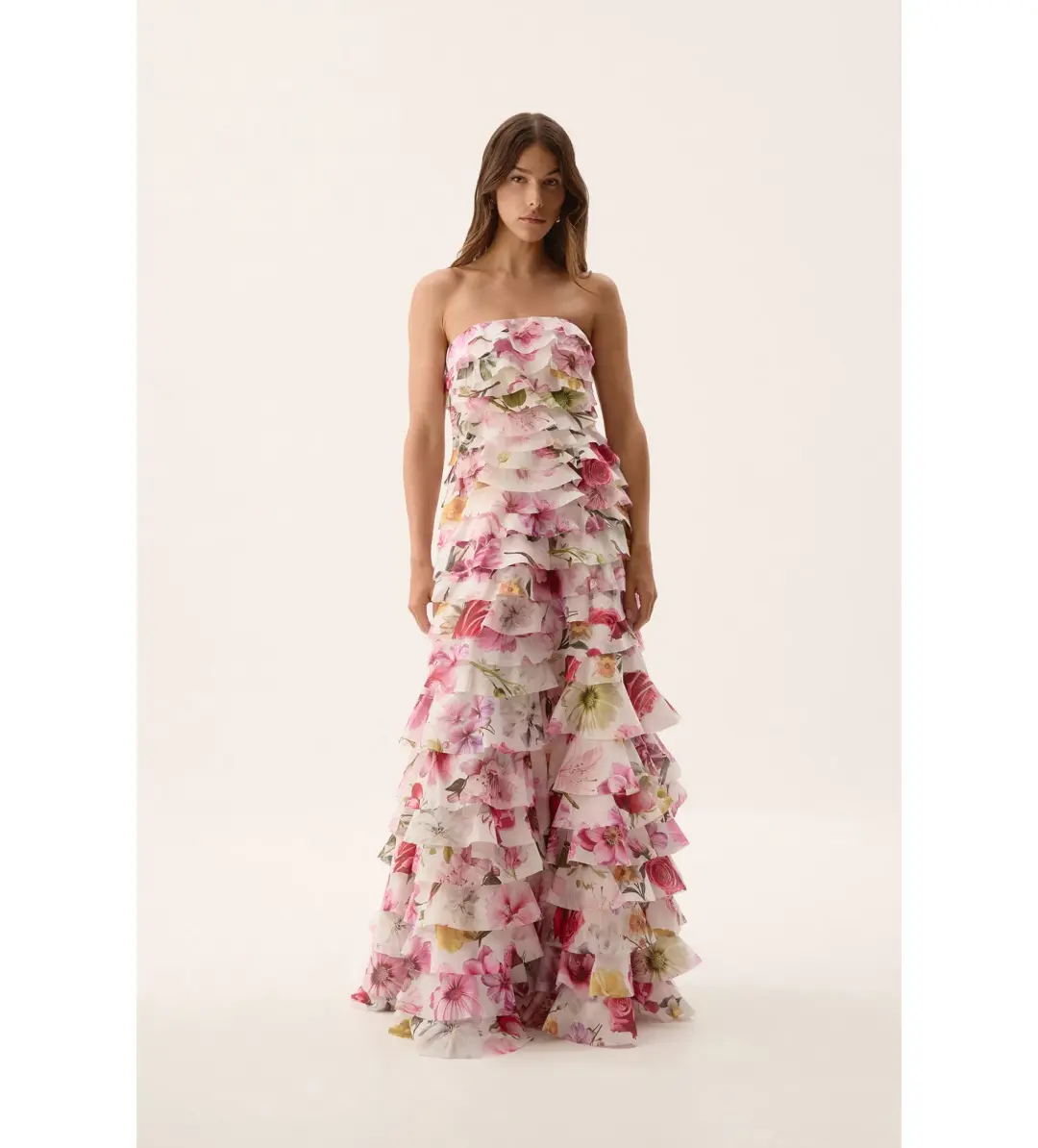 AJE Fleur Pleated Gown Collage Floral Size 8  for rent on The Volte - main image