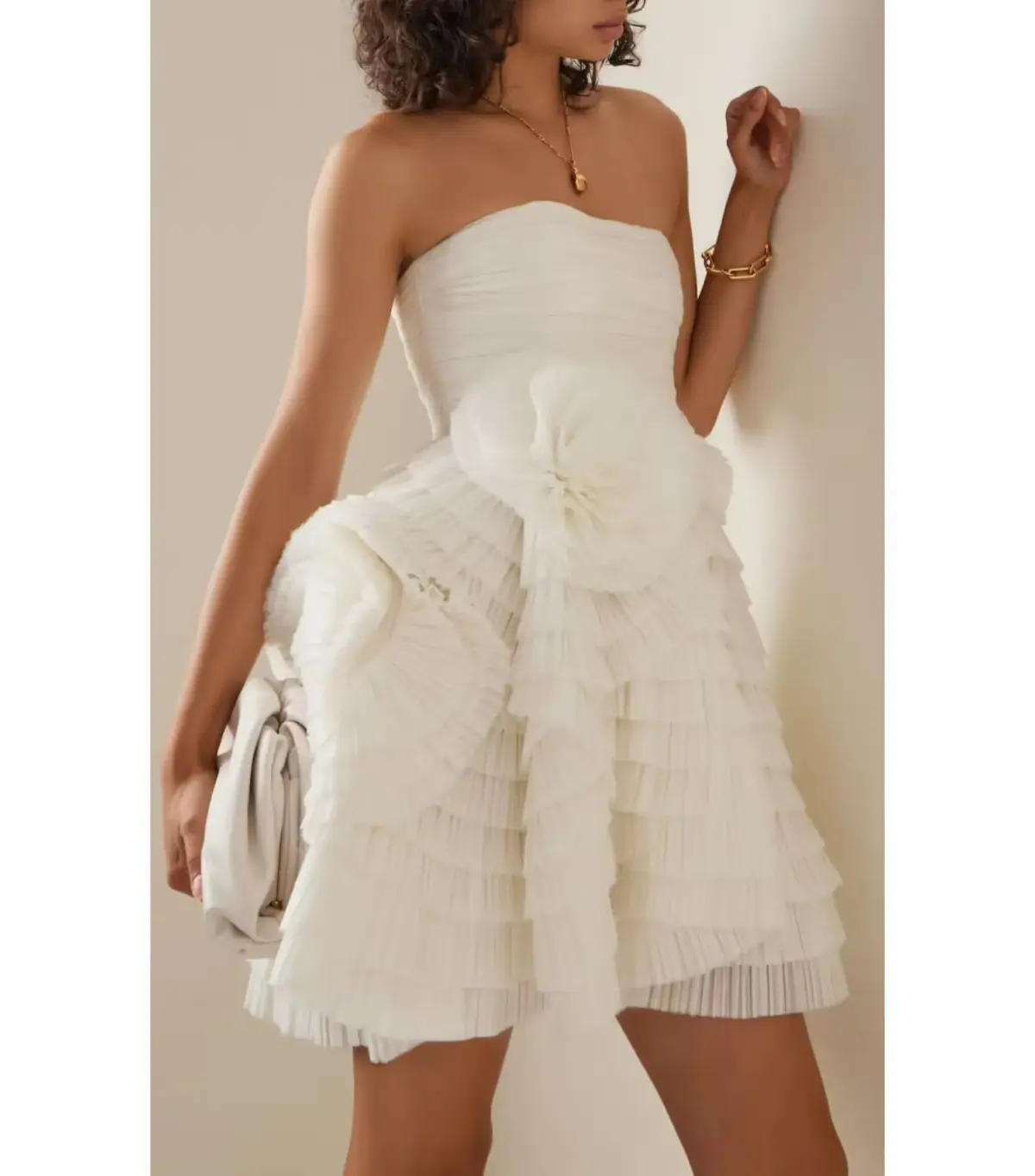 Aje Ivory Expressive Pleated Mini Dress Ivory Size AU 6 - Image 2