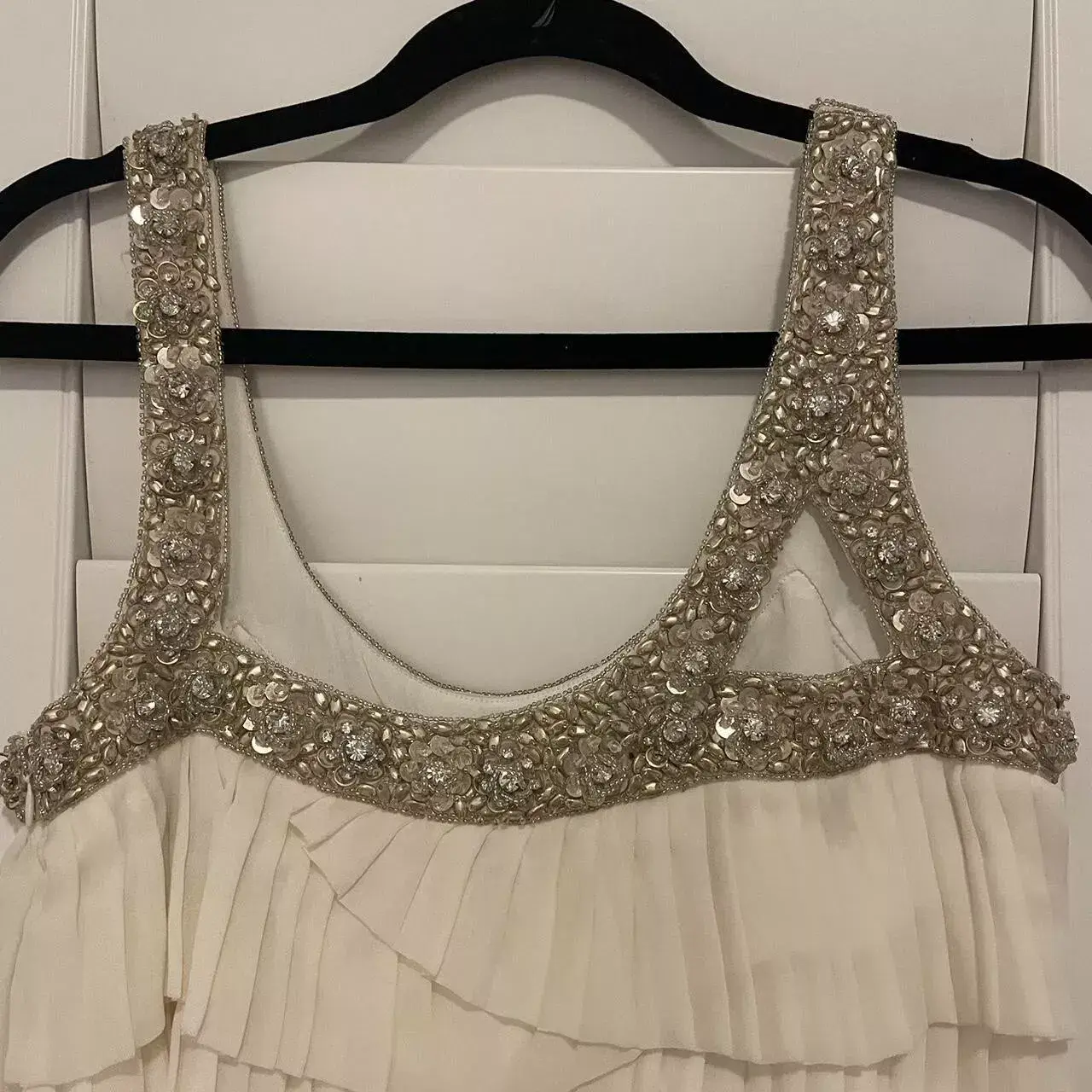 Rachel Gilbert Pleated Beaded Mini Dress White Size AU 8 - Image 3