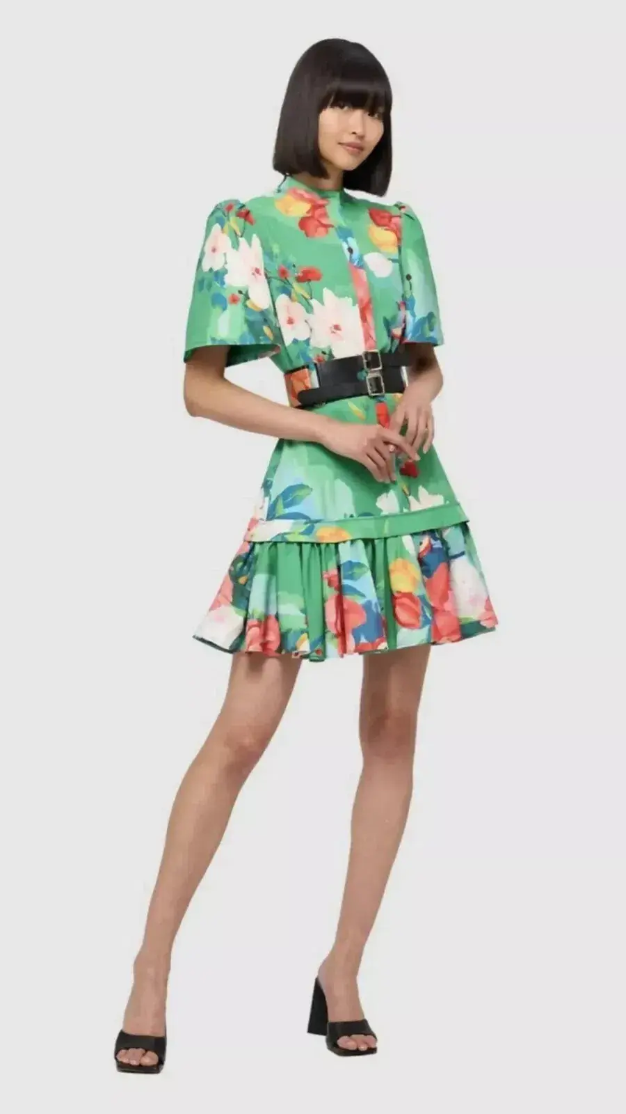 Leo Lin Shirt Dress Lilypad Florescene Mini Green Size AU 6 - Image 1