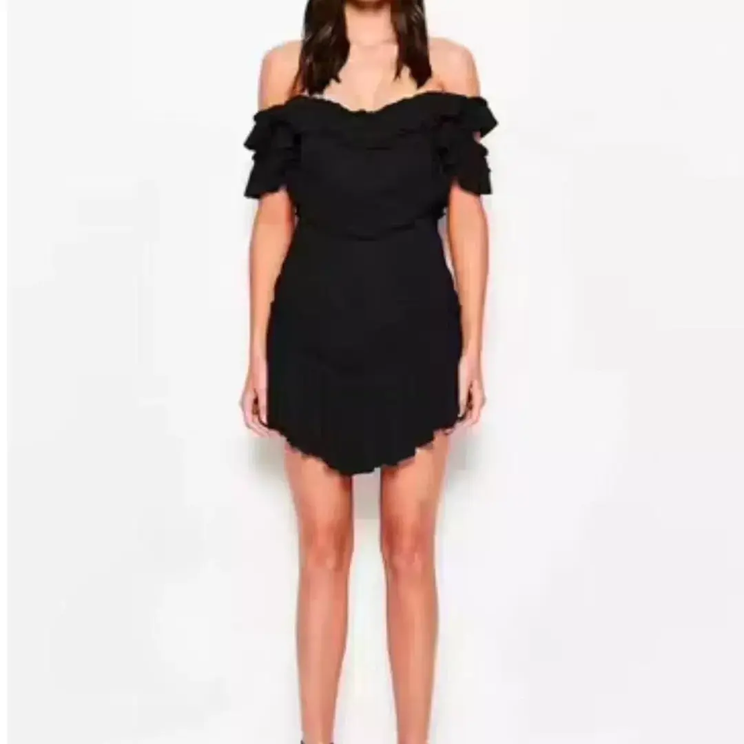 Alice McCall Lace Lovebirds Off The Shoulder Mini Dress Black Size 8 for rent on The Volte - main image