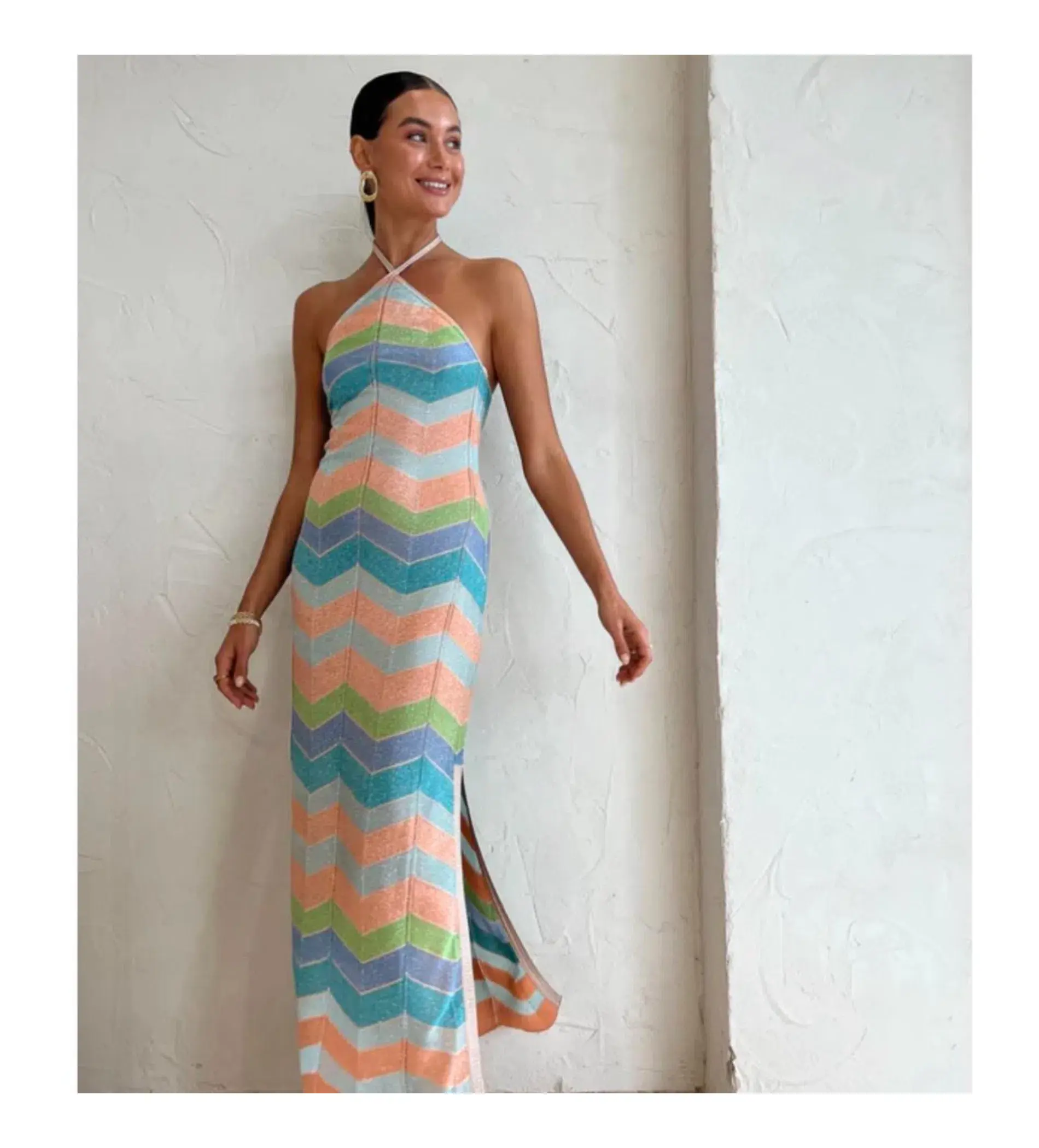 Suboo Solar Chevron Halter Maxi Dress Multi Size Small S/AU 8  - Image 2