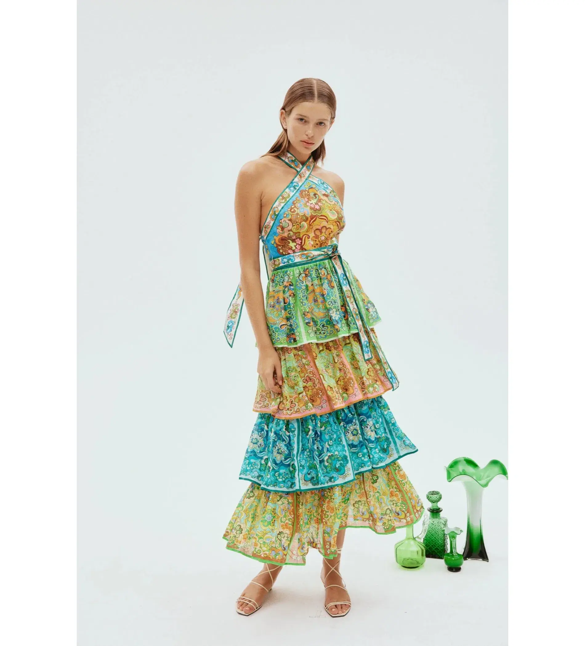 Alemais Dreamer Halter Tier Dress Multi Size AU 8 - Image 1