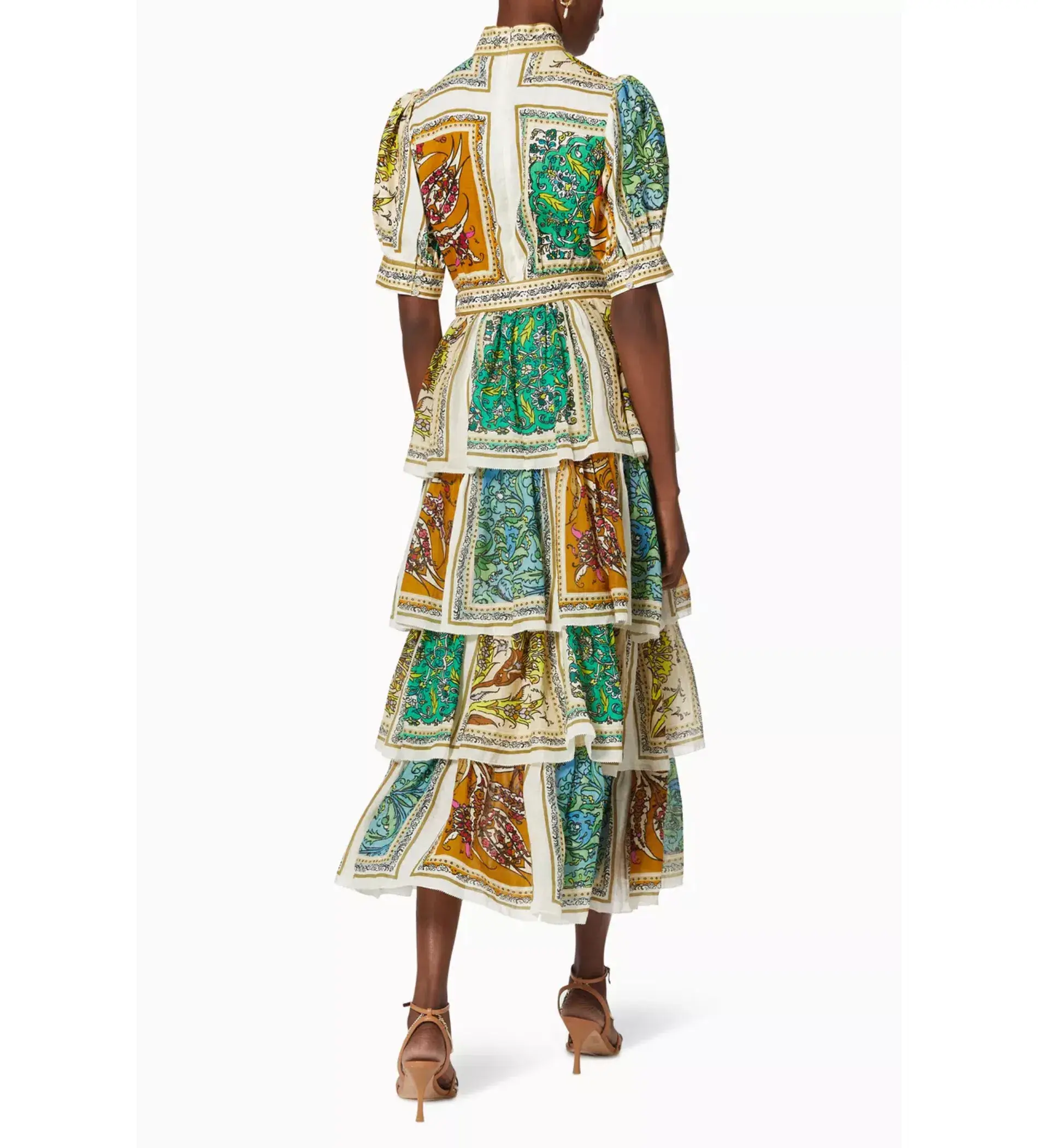 Alemais Delphine Tiered Linen Midi Dress Print Size 10 - Image 3