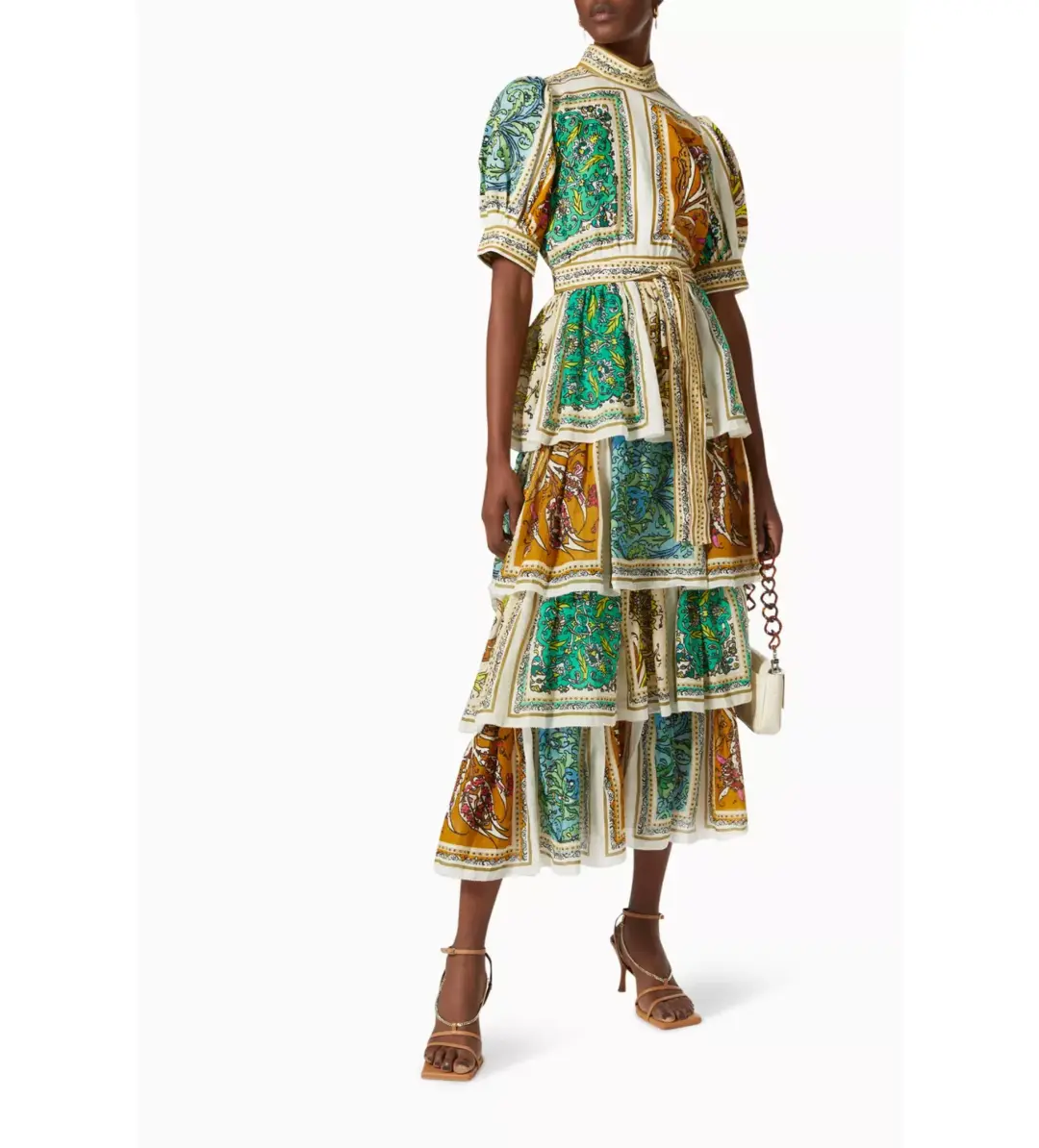 Alemais Delphine Tiered Linen Midi Dress Print Size 10 for rent on The Volte - main image