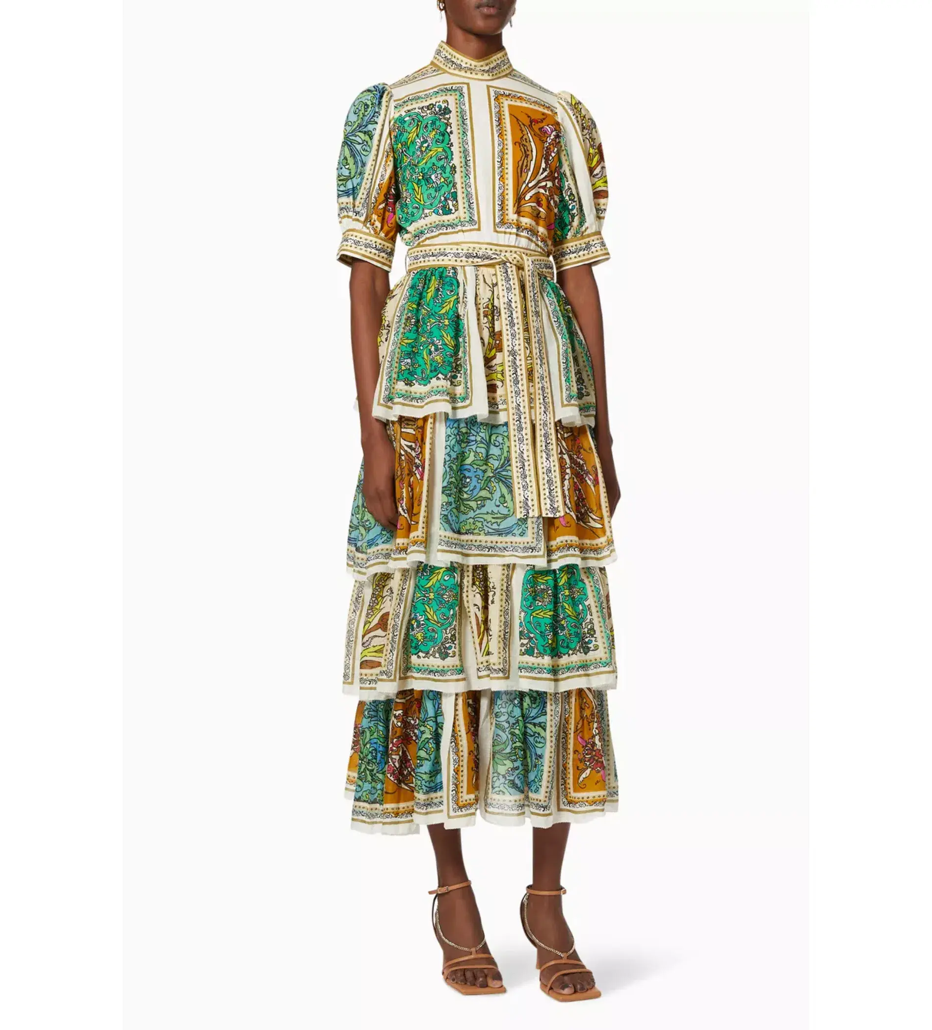 Alemais Delphine Tiered Linen Midi Dress Print Size 10 - Image 1