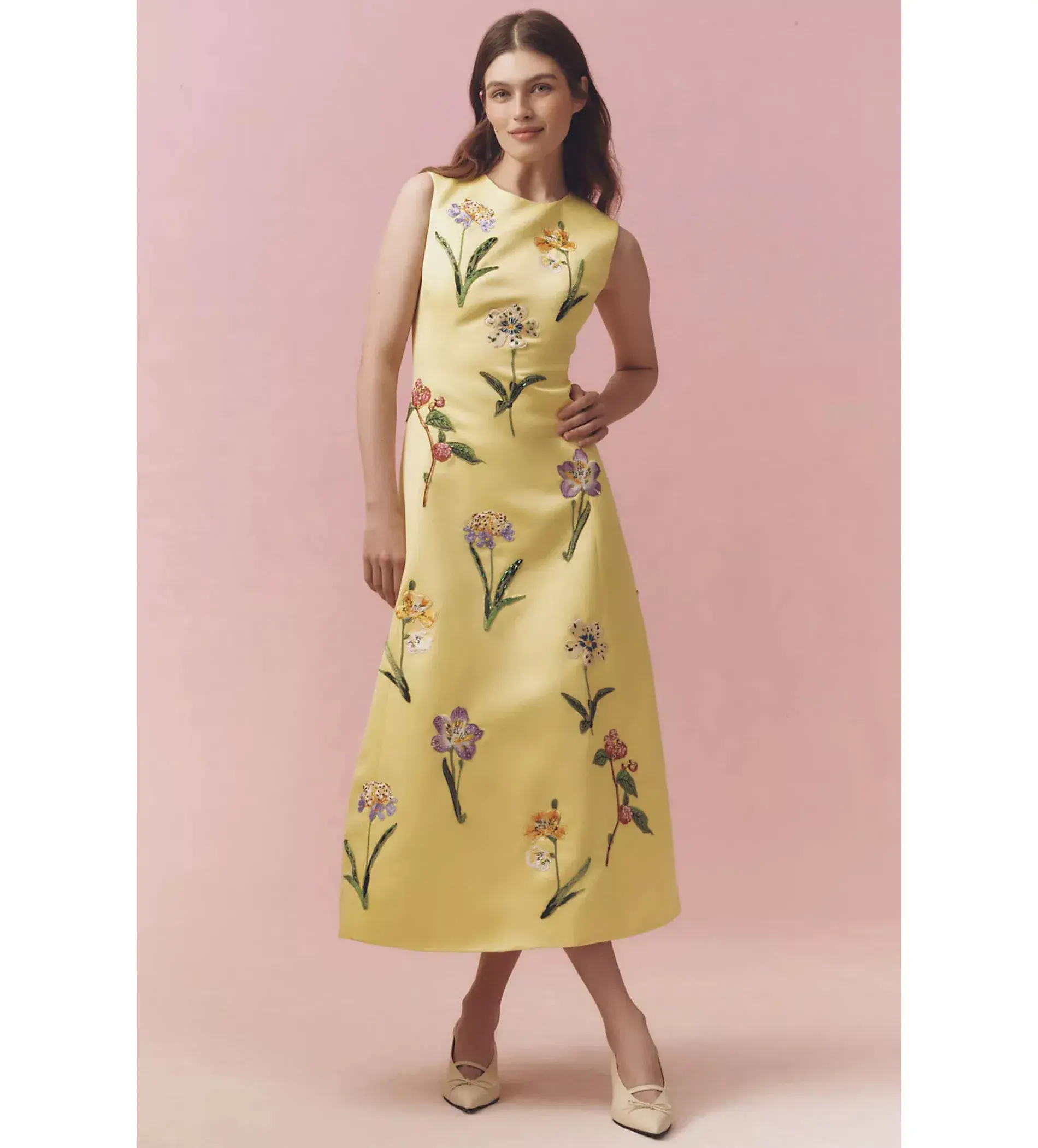 Leo Lin Wildflower Print Sleeveless Midi Dress Sorbet Size 16 - Image 1