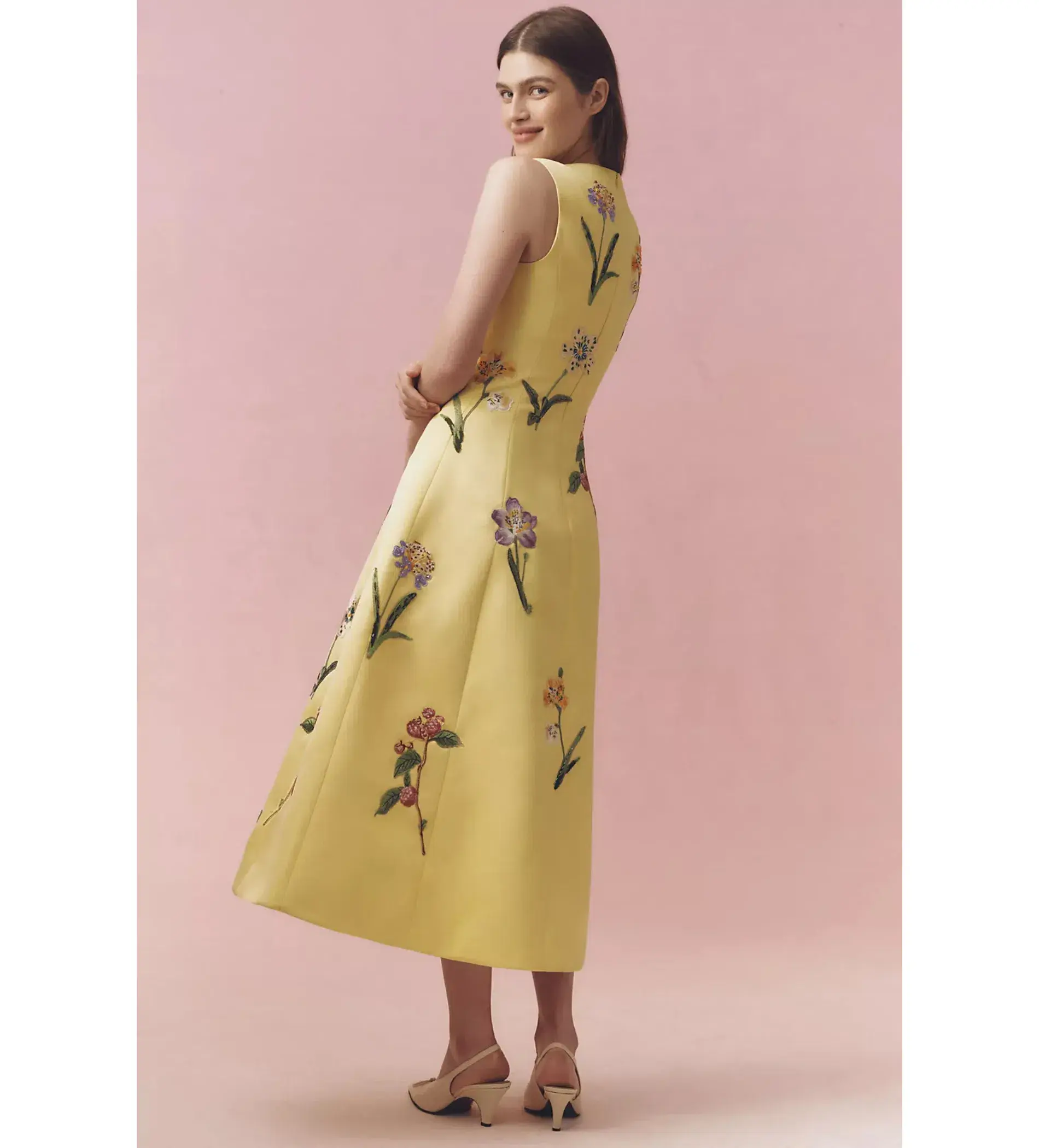 Leo Lin Wildflower Print Sleeveless Midi Dress Sorbet Size 16 - Image 2