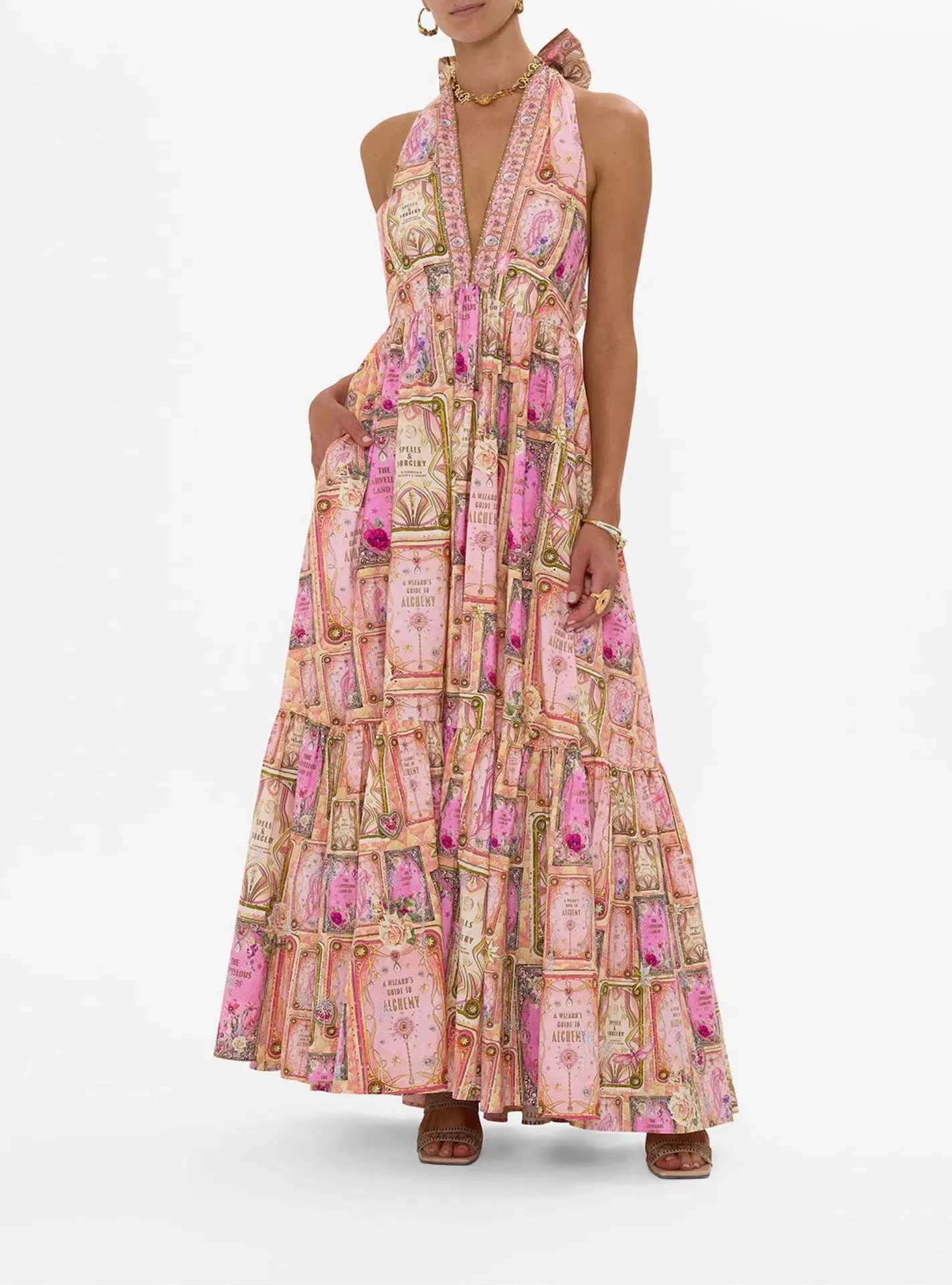 Camilla Ruffle Hem Halter Dress in Totally Ozmopolitan Size 12 - Image 1