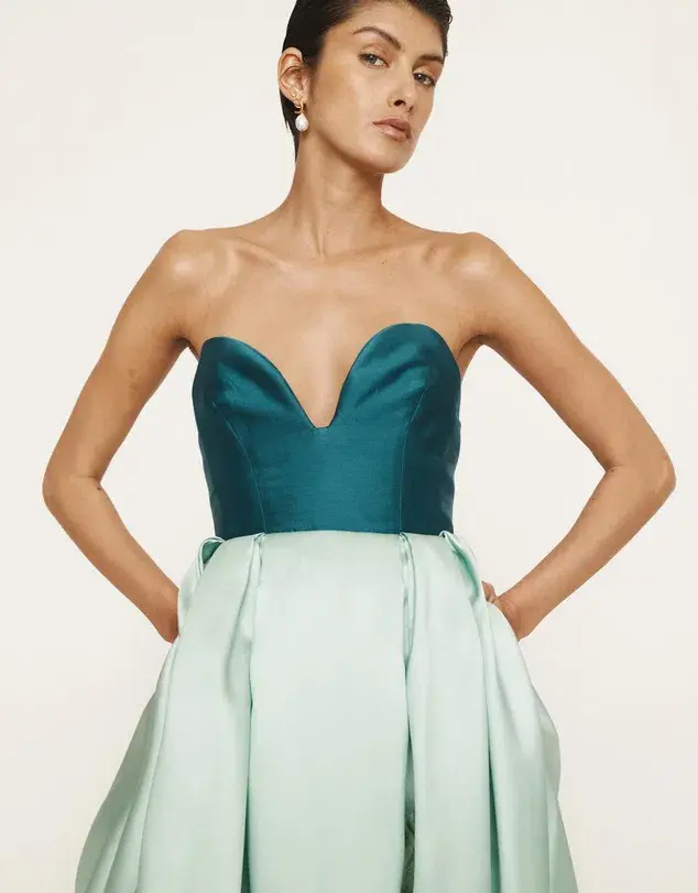Alemais Anita Gown Midi Satin Strapless Green Size AU 8 - Image 4