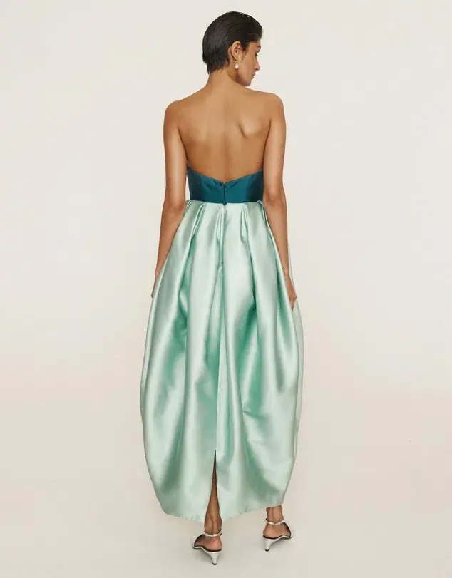 Alemais Anita Gown Midi Satin Strapless Green Size AU 8 - Image 2