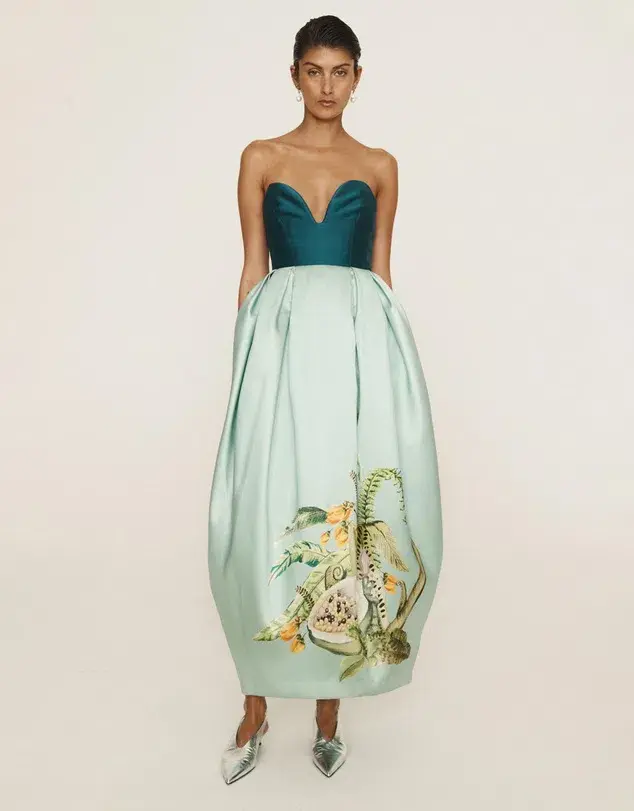 Alemais Anita Gown Midi Satin Strapless Green Size AU 8 - Image 1