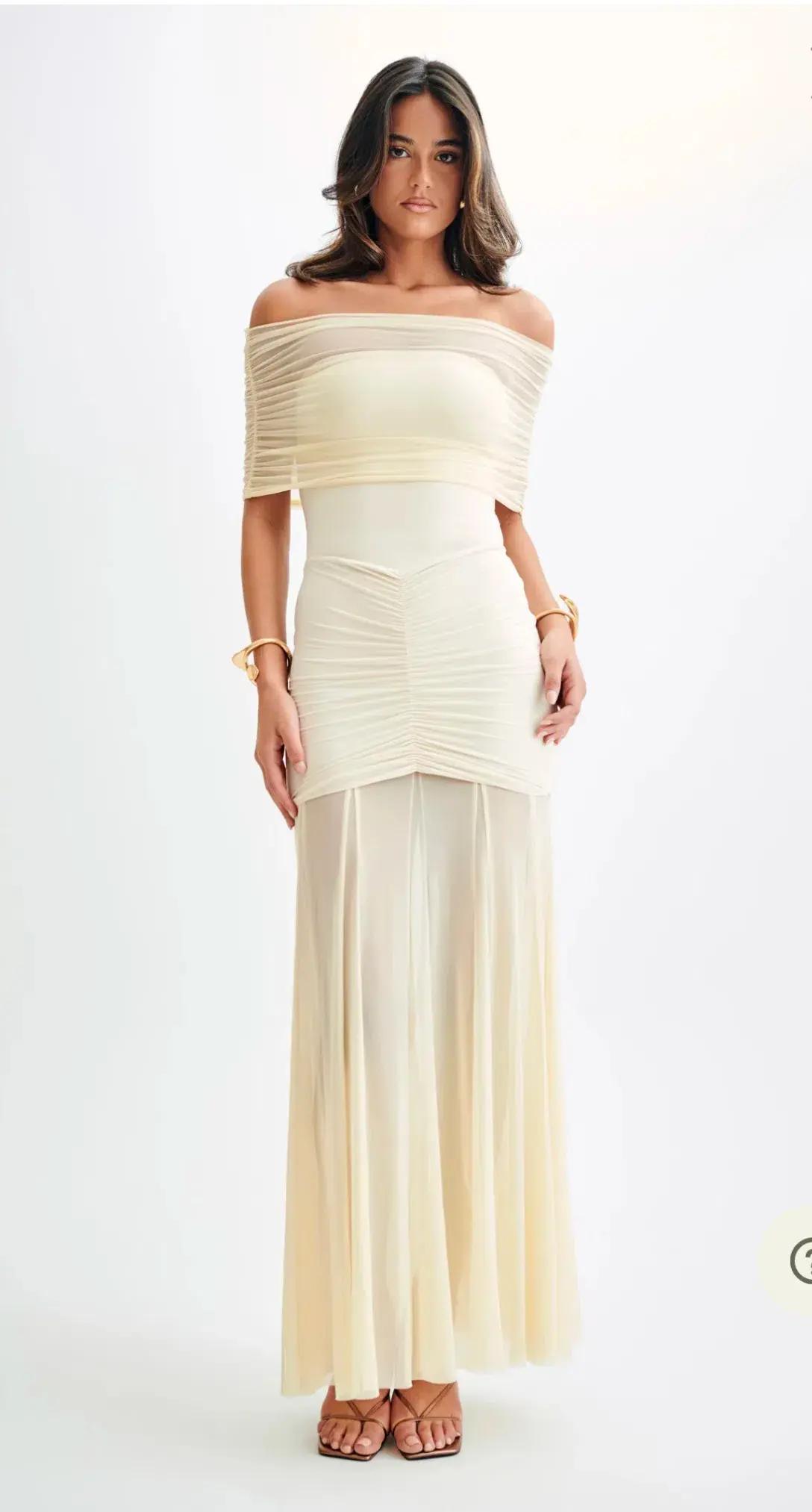 Meshki Caspian Slinky Mesh Off Shoulder Maxi Dress Ivory Size 6 - Image 1