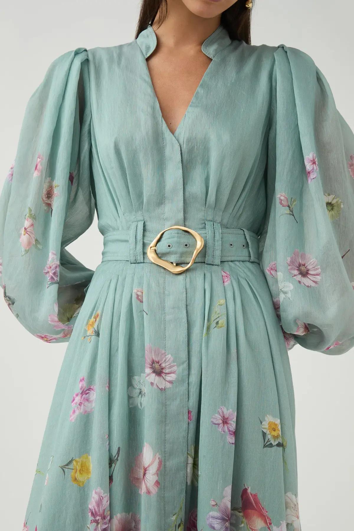 Aje Fleur Shirt Dress Mist Collage Floral Size 12 - Image 4