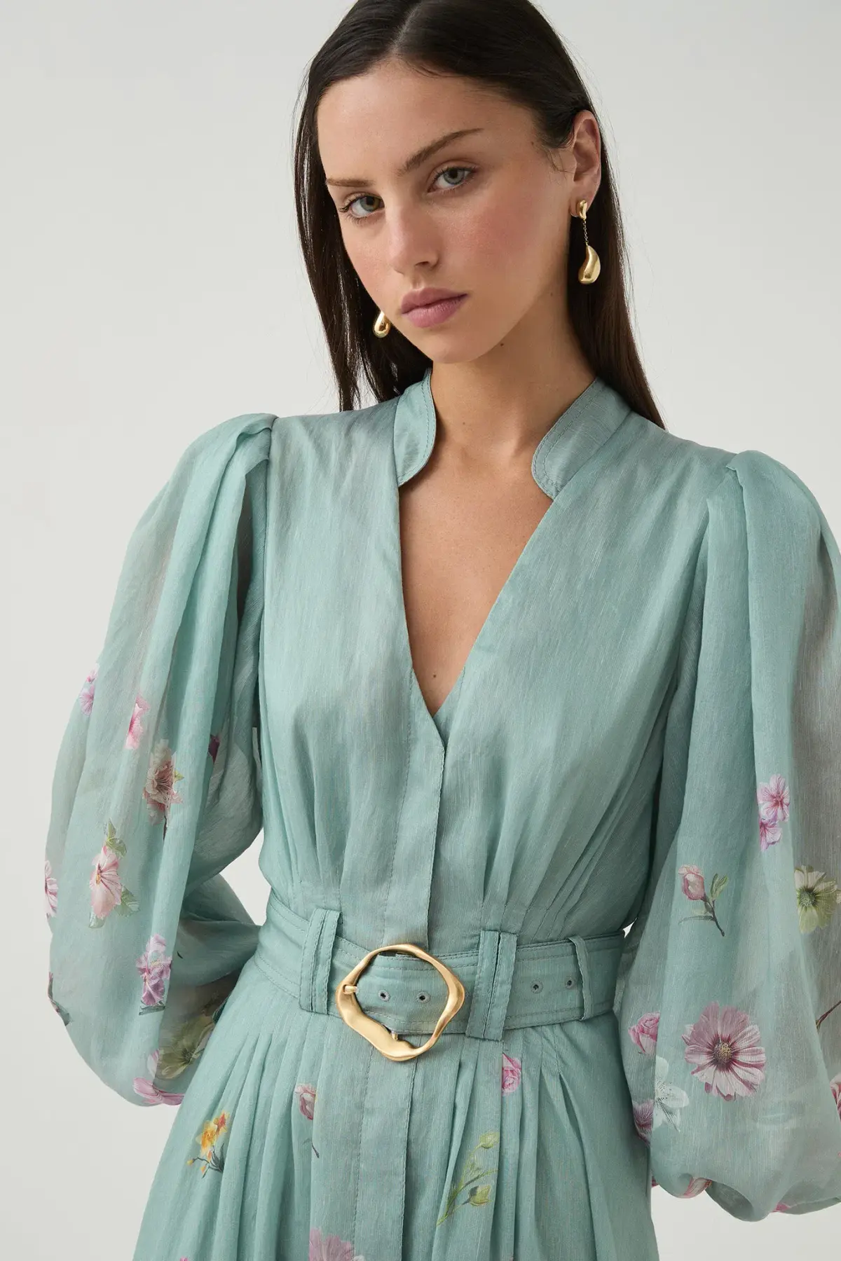 Aje Fleur Shirt Dress Mist Collage Floral Size 12 - Image 5
