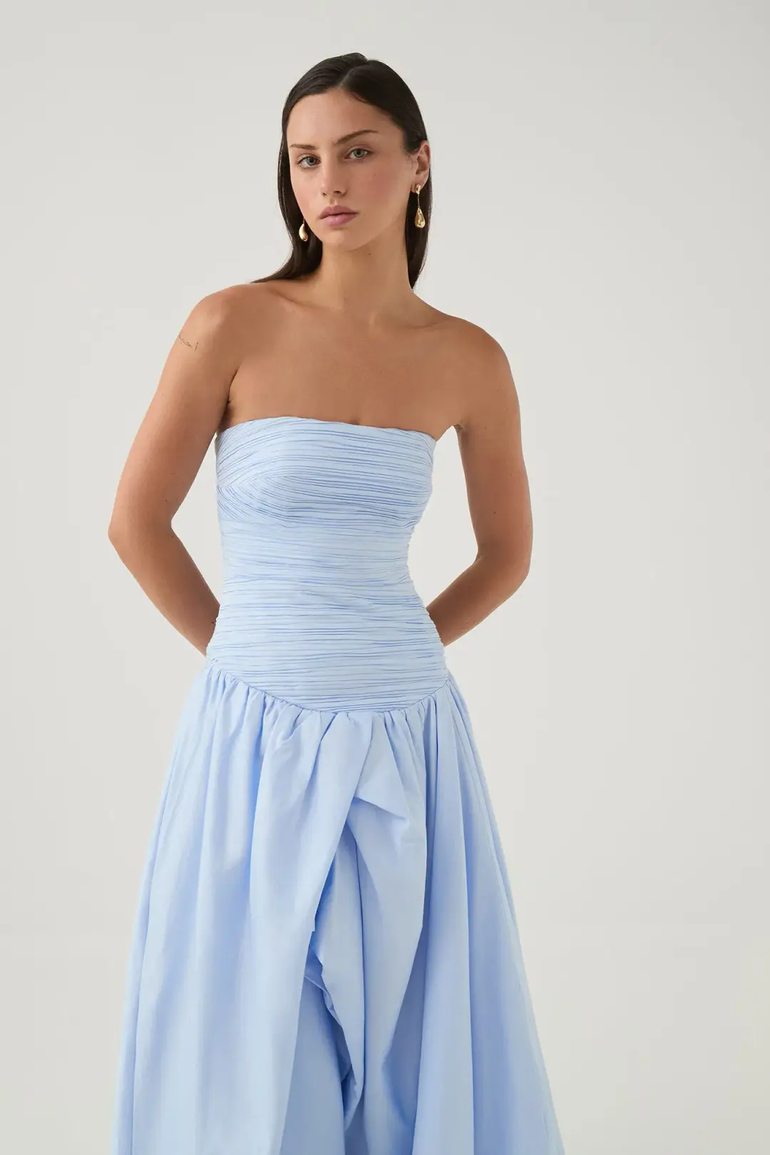 Aje Violette Bubble Hem Maxi Dress Pearl Blue Size 6 for rent on The Volte - main image