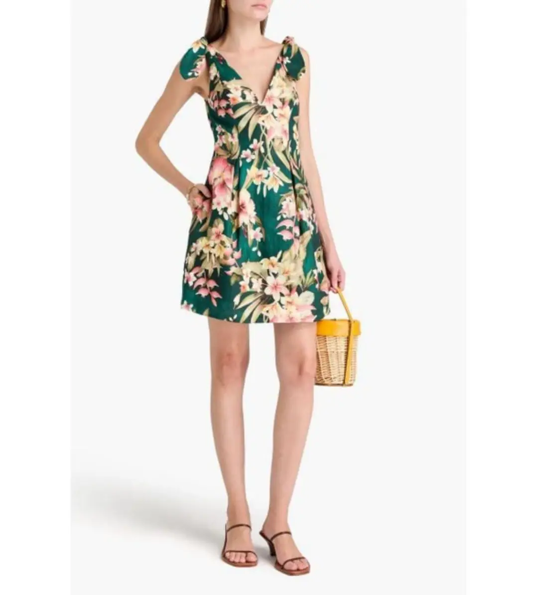 Zimmermann Lexi Pleated Floral-print Linen Mini Dress Green Size 1 /Au 10 for rent on The Volte - main image