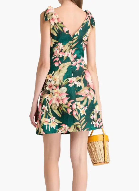 Zimmermann Lexi Pleated Floral-print Linen Mini Dress Green Size 1 /Au 10 - Image 2