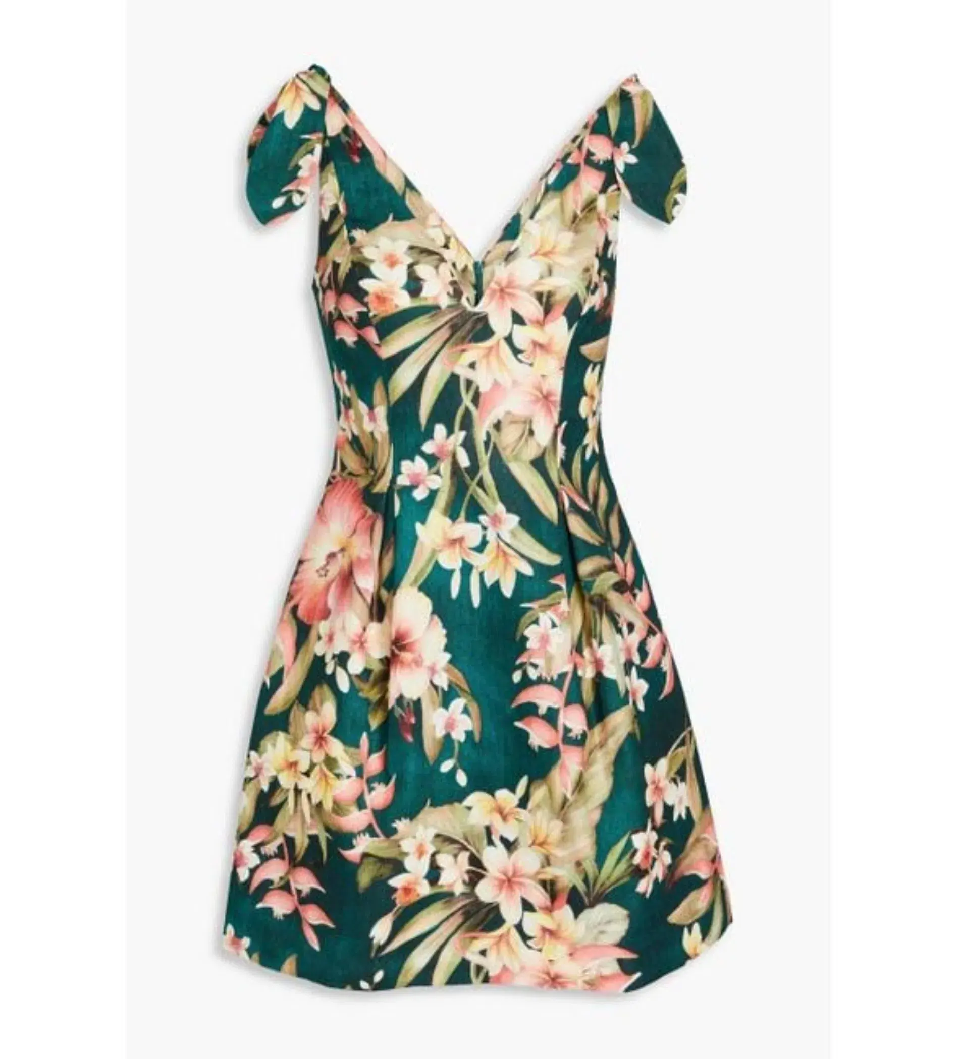 Zimmermann Lexi Pleated Floral-print Linen Mini Dress Green Size 1 /Au 10 - Image 3