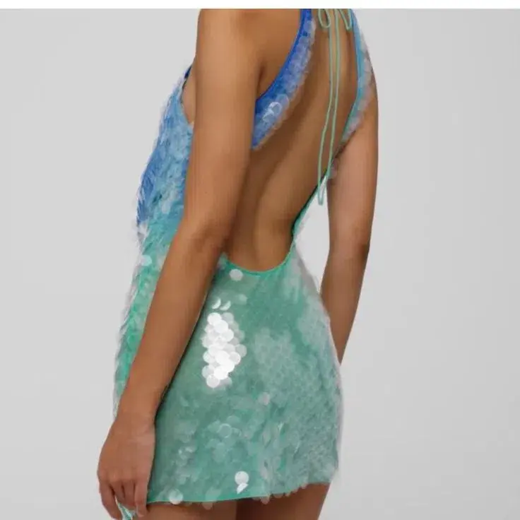 Rat & Boa Kiki Sequin Blue Green Halter Mini Size S AU 8 - Image 3