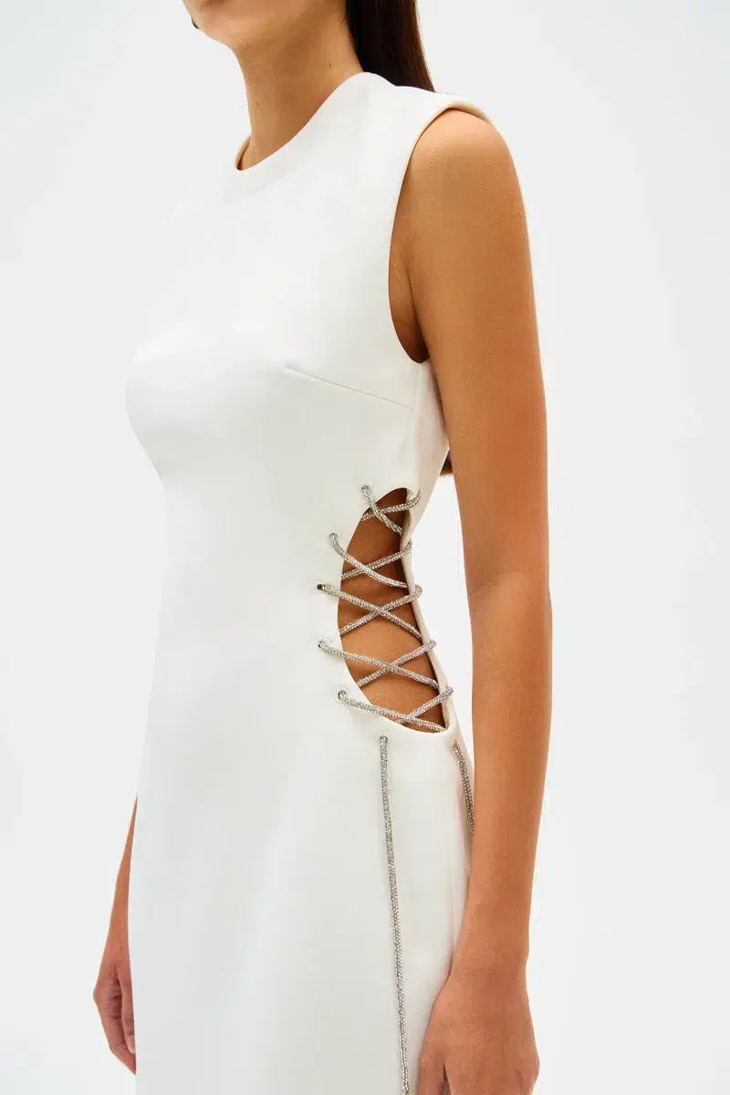 MISHA Kendy Bonded Crepe Cutout Mini Dress Ivory Size 6/XS - Image 3