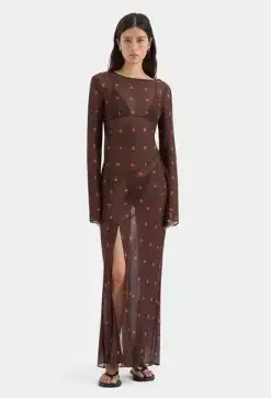 Sir The Label Toni Long Sleeve Dress In Chocolate Polka Dot Size 1 / AU 8 - Image 4