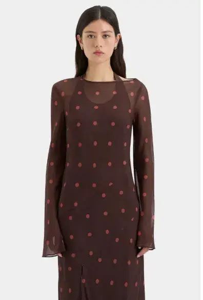 Sir The Label Toni Long Sleeve Dress In Chocolate Polka Dot Size 1 / AU 8 - Image 3