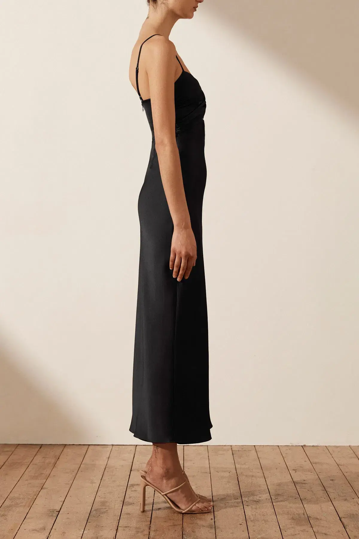 Shona Joy Luxe Twist Front Sleeveless Midi Dress Onyx Black Size 12 - Image 4