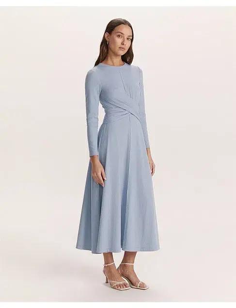 Saba Xanthe Long Sleeve Twist Front Midi Dress Blue Size XXS / Size AU 6 - Image 2