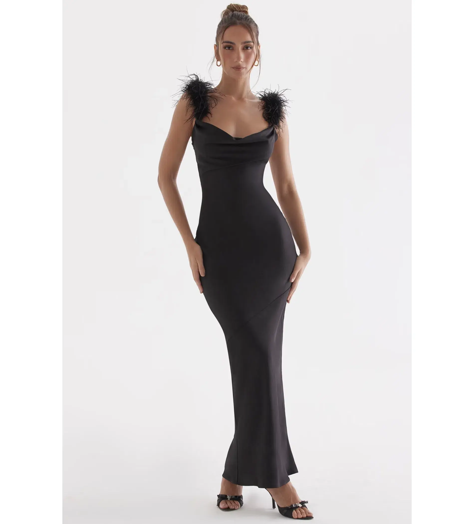 House Of CB Tabitha Black Satin Maxi Dress Black Size 6/XS - Image 1