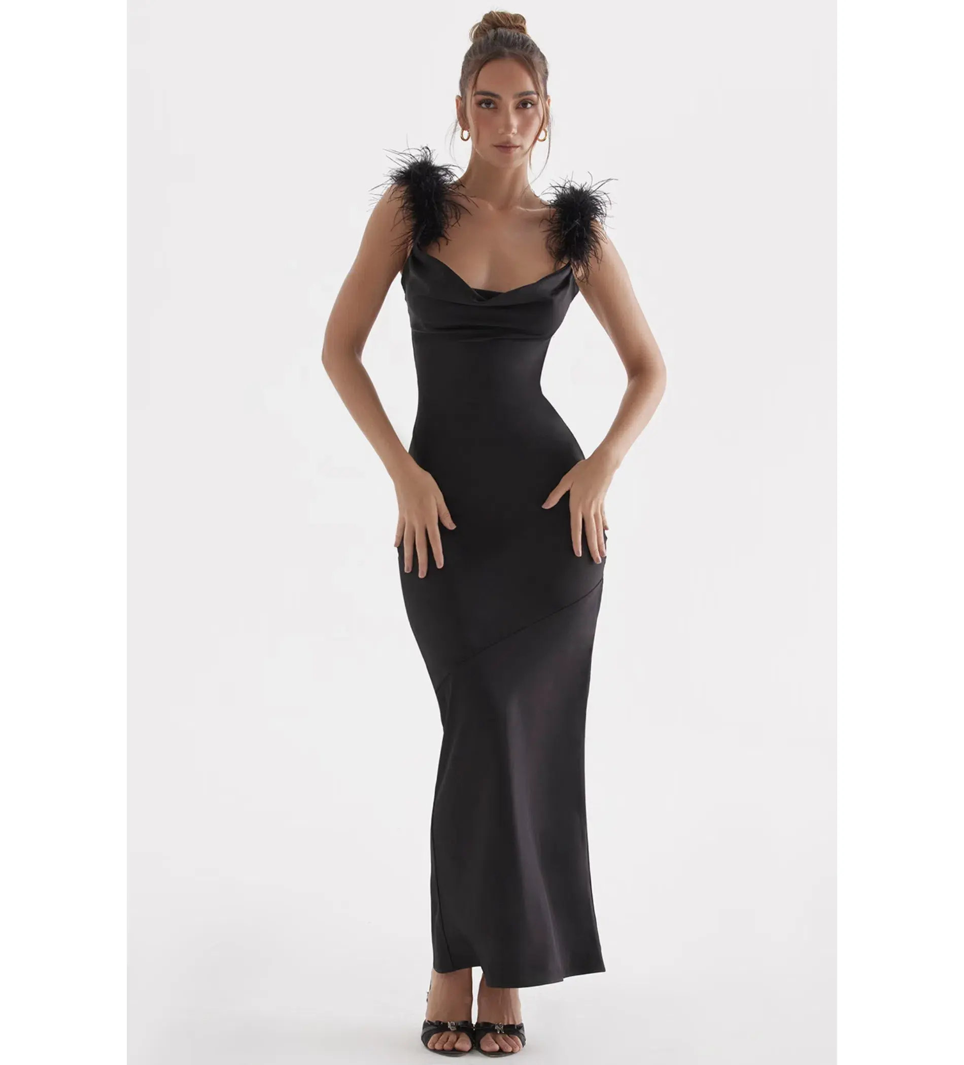 House Of CB Tabitha Black Satin Maxi Dress Black Size 6/XS - Image 3