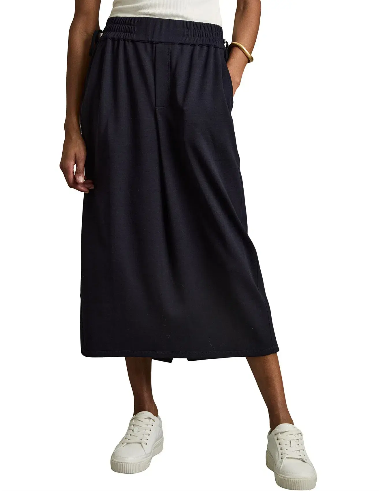 Reiss Nora Ruched Jersey Midi Skirt Navy Size AU 12 - Image 2