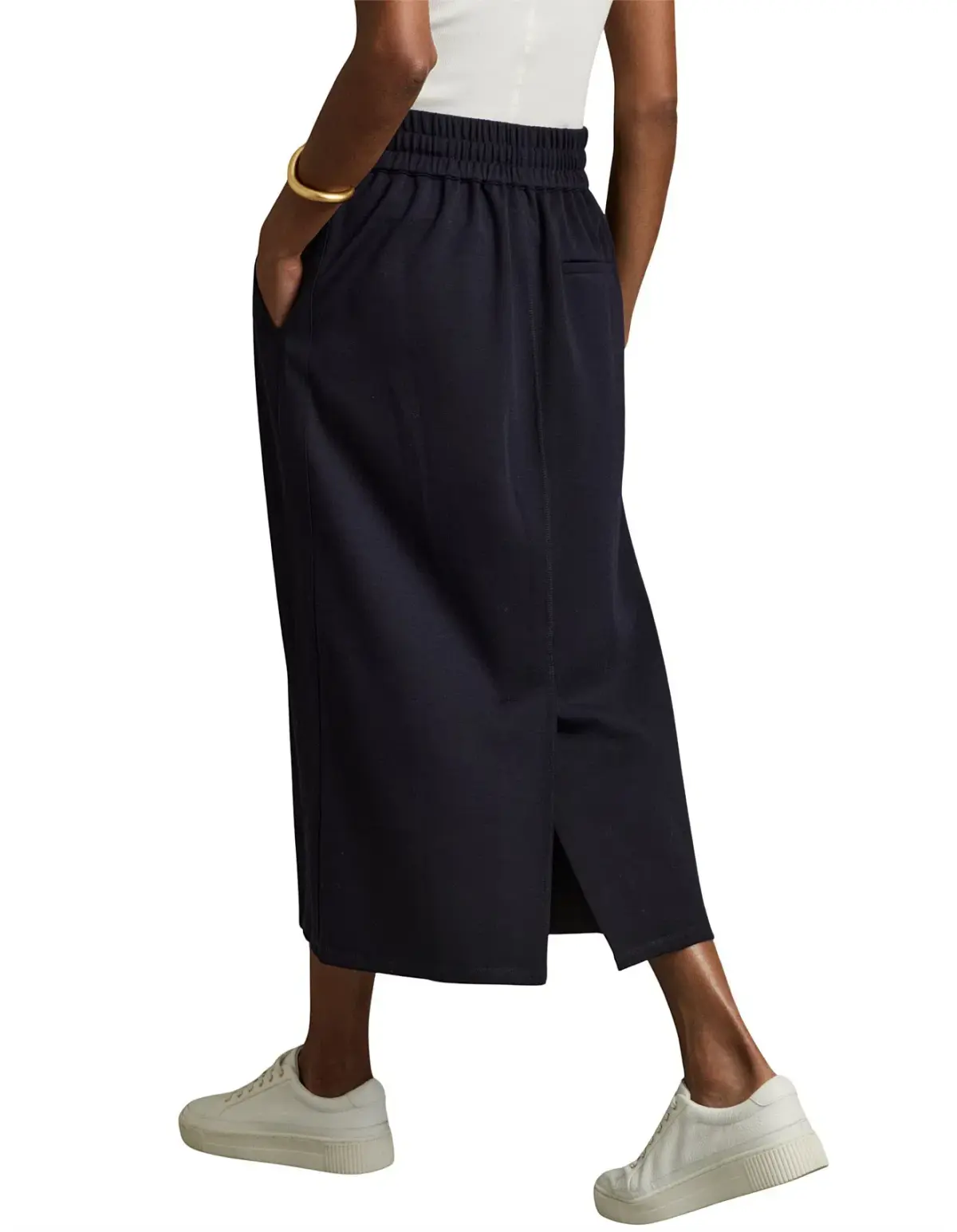 Reiss Nora Ruched Jersey Midi Skirt Navy Size AU 12 - Image 3